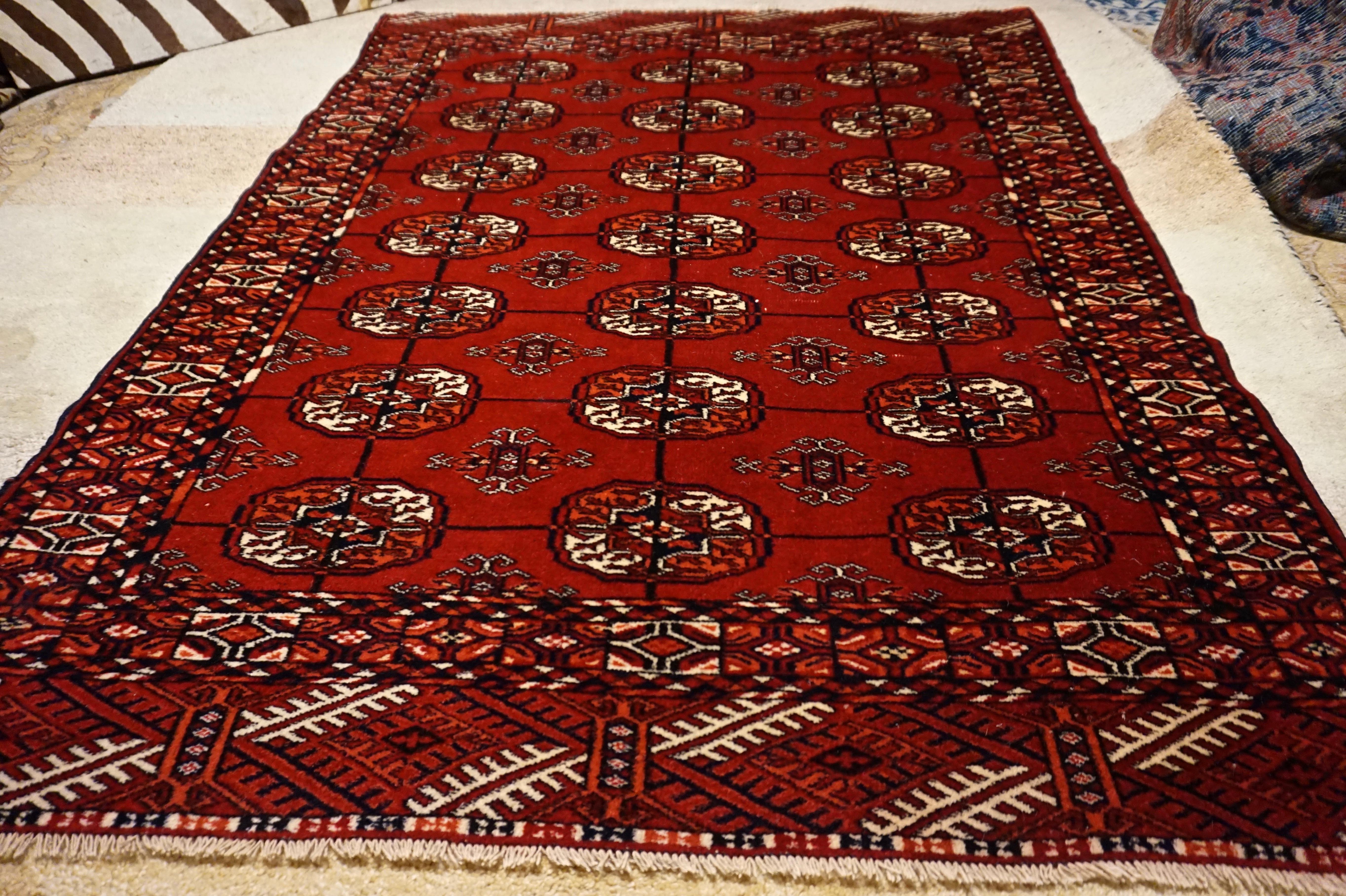 Turkmen Antique Tribal Turkomen Bokhara Hand Knotted Wool Rug