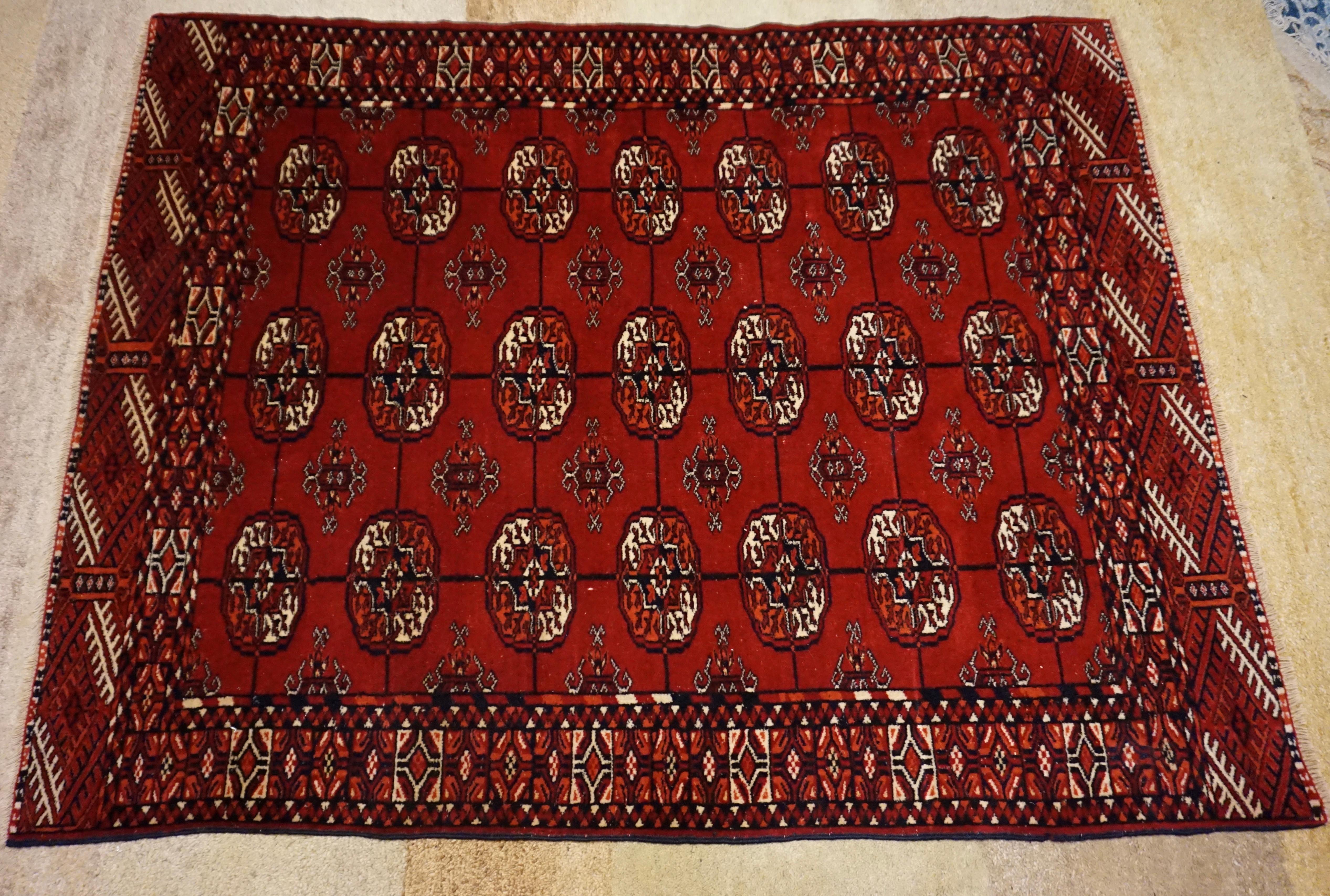 Antique Tribal Turkomen Bokhara Hand Knotted Wool Rug 3