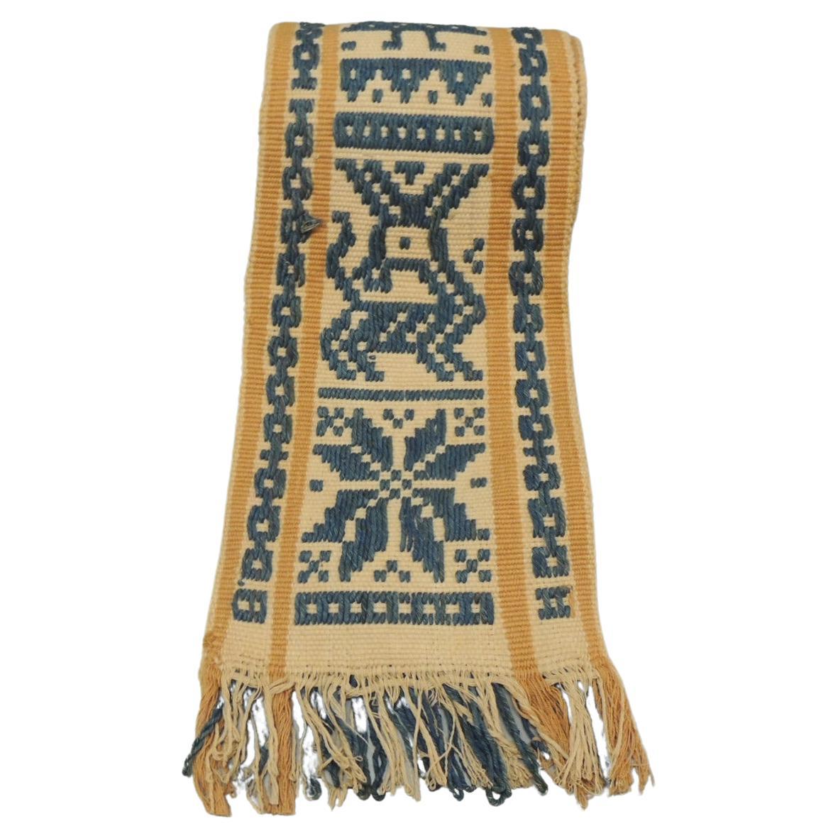 Antique Tribal Yellow and Blue Woven Turkish Sash