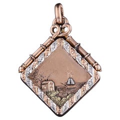 Antique Tricolor Gold Sailboat Locket of 9ct Gold
