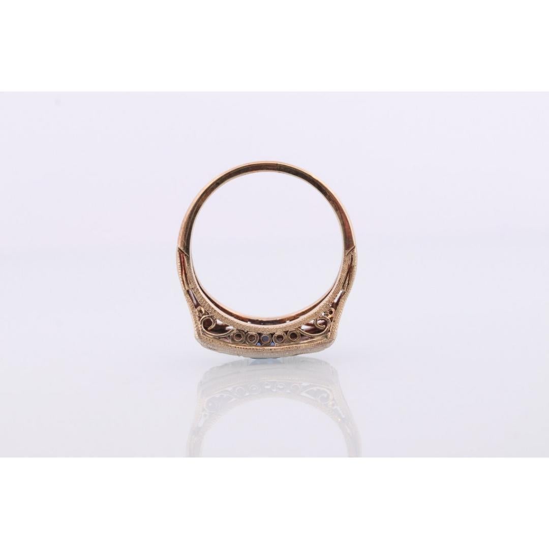 Antique trilogy ring. 14k three diamond and sapphire shield ring. 14k Art Deco For Sale 2
