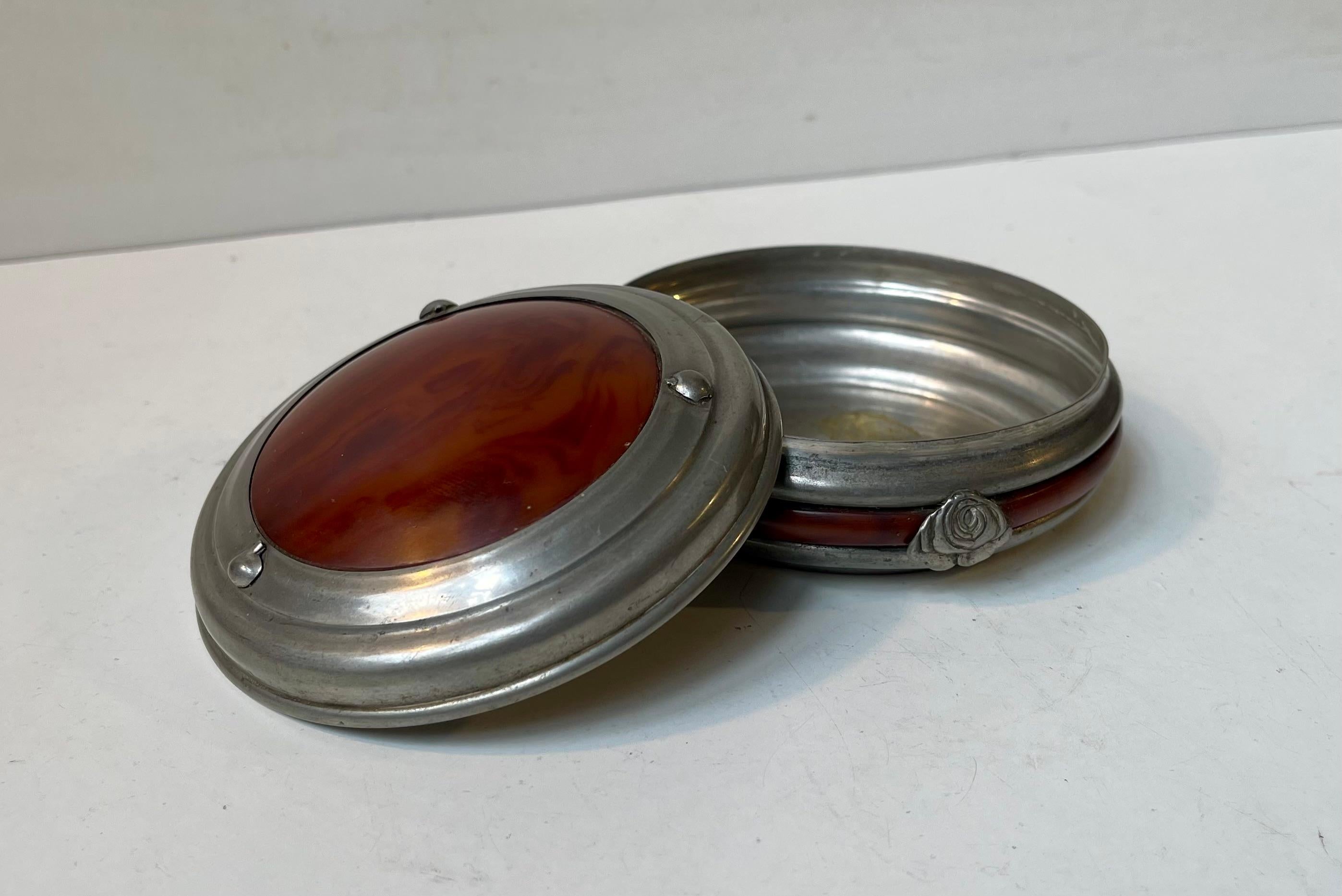 Danish Antique Trinket Jar in Pewter by Christian R. Kunst, 1900s For Sale