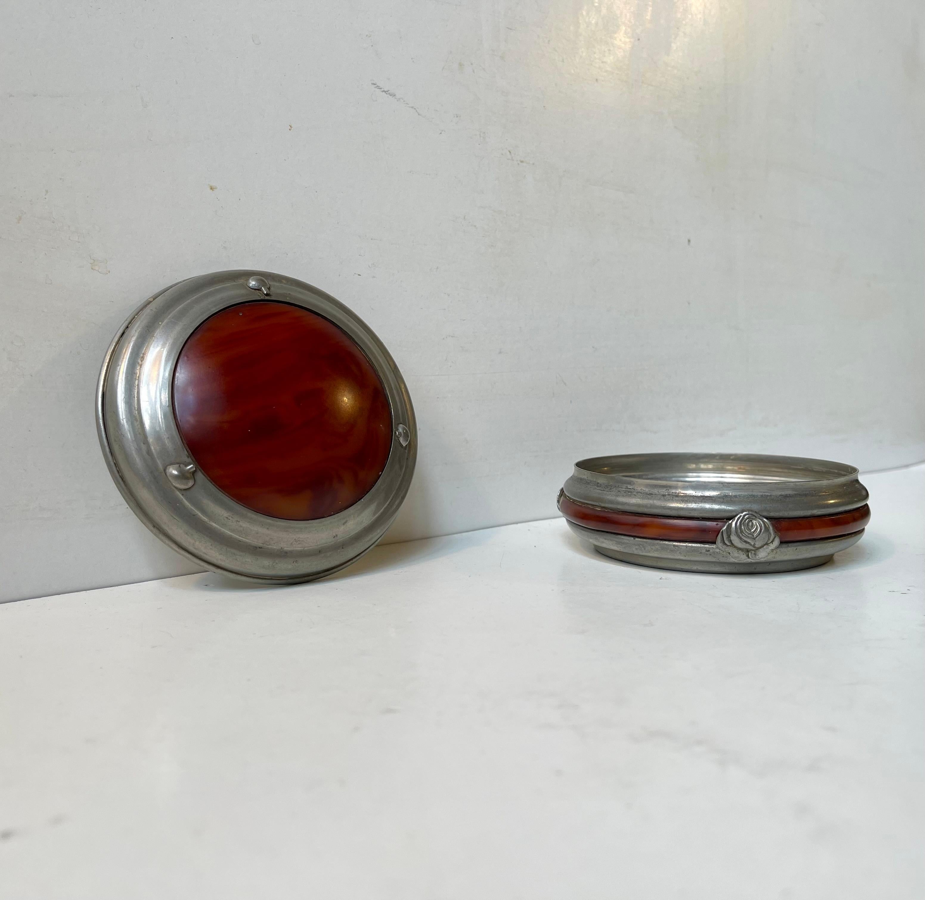 Antique Trinket Jar in Pewter by Christian R. Kunst, 1900s In Good Condition For Sale In Esbjerg, DK