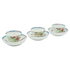 Antique Trio Of Small Oriental Teacups, Chinese Ceramic, Famille Rose, Victorian