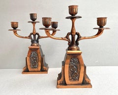 Antico portacandele triplo in ottone, Belgio, anni '30