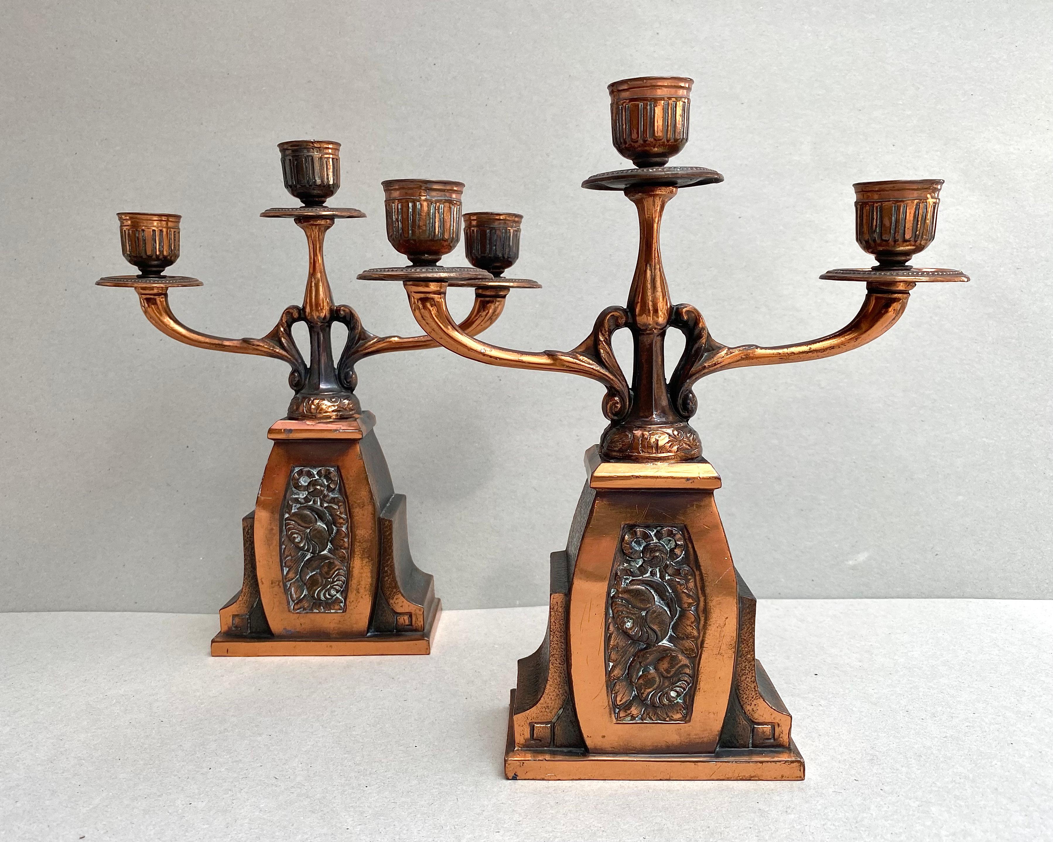Art Deco Antique Triple Candleholder in Brass, Belgium, 1930s For Sale