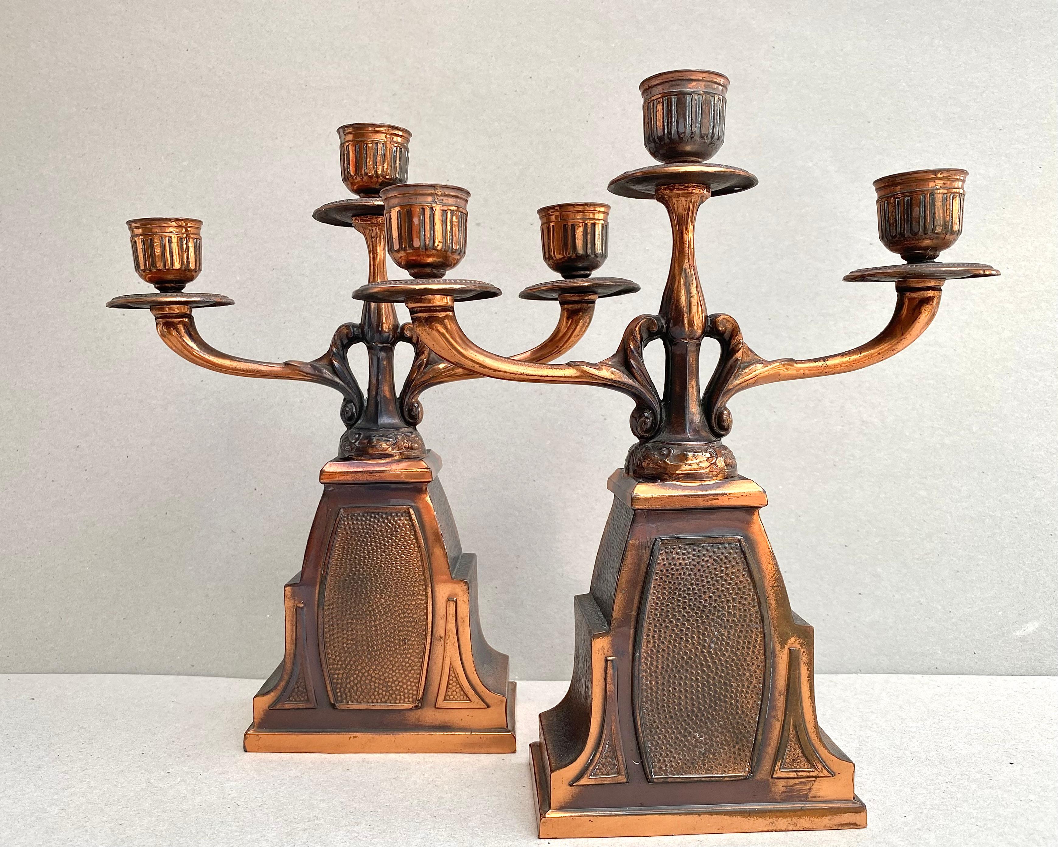 Belgian Antique Triple Candleholder in Brass, Belgium, 1930s For Sale