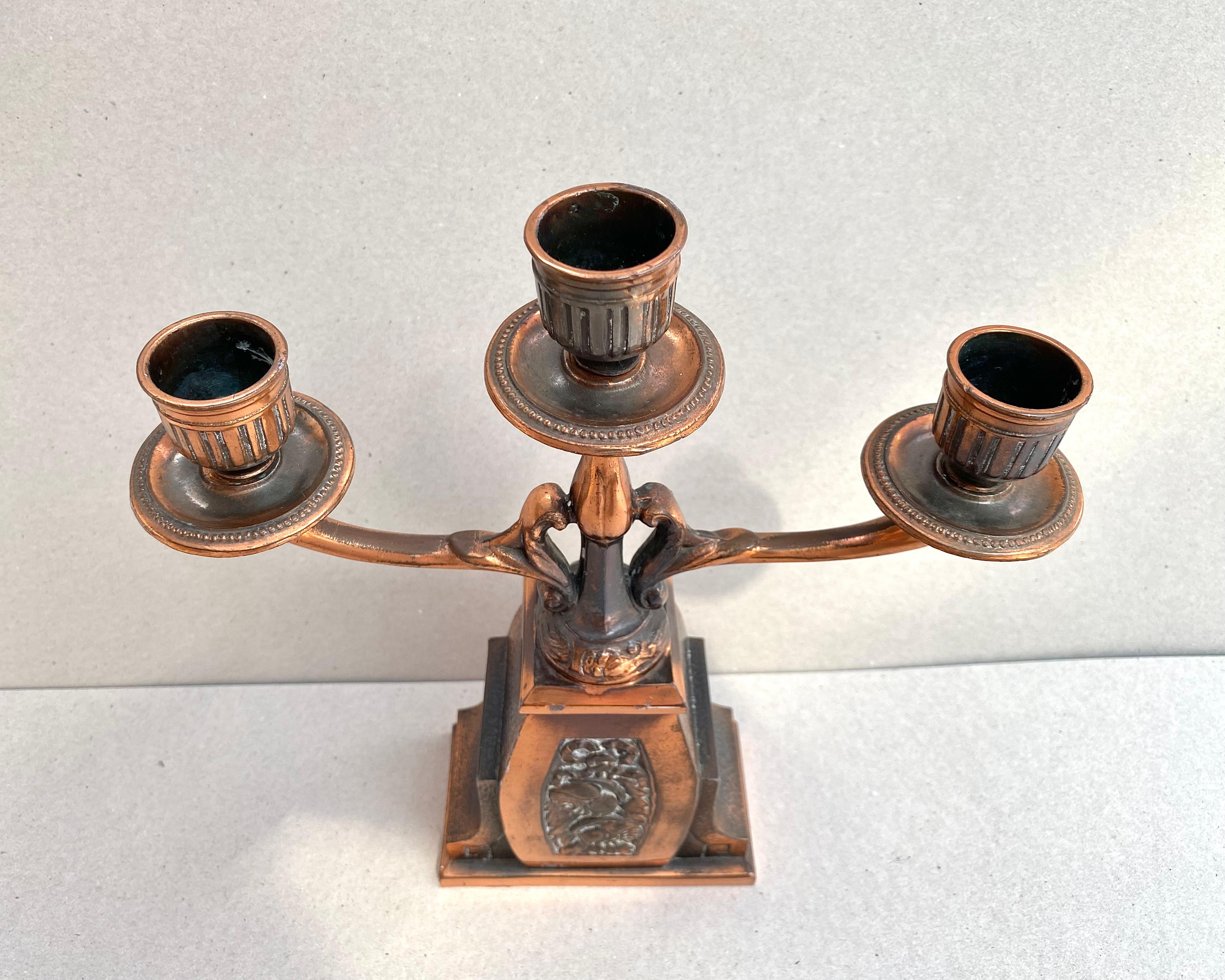 Antique Triple Candleholder in Brass, Belgium, 1930s For Sale 1