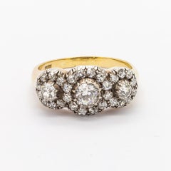 Antique Triple Cluster Diamond 1.60 Carat Ring, Circa 1870