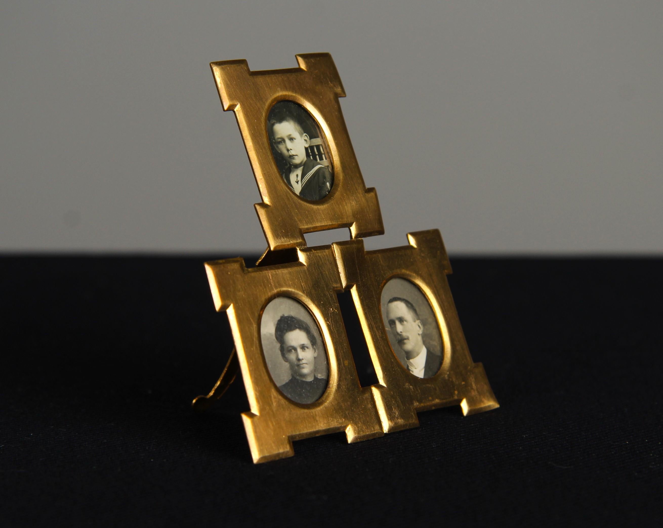 Beautiful antique triple picture frame, circa 1880s, France. 
Picture Size: 1,5 x 1,5 cm.

French picture frames from the Victorian era are an expression of an epoch that was known for its decorative wealth and appreciation of art and craftsmanship.