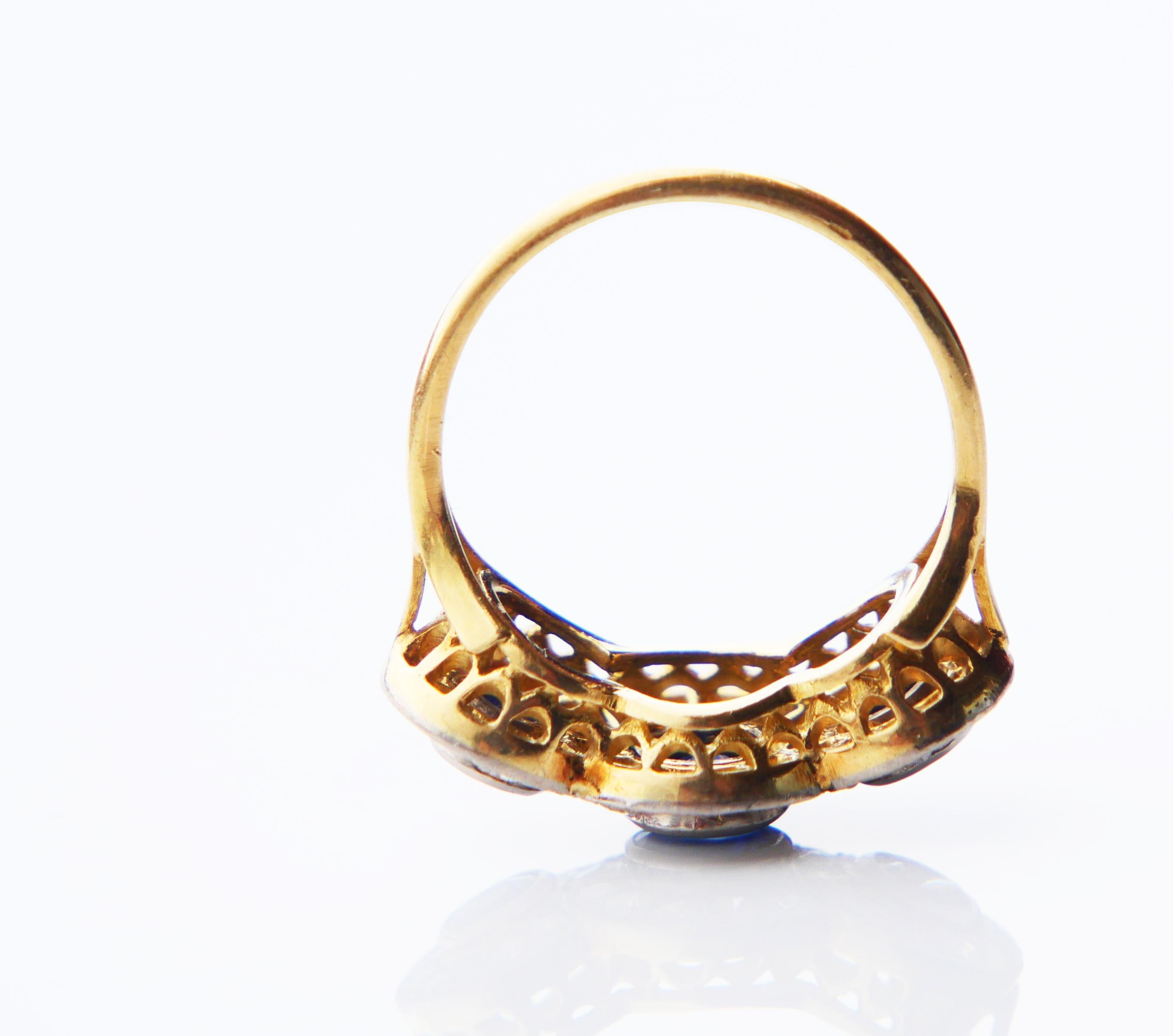 Antiker Trinity Halo Ring 1.4 ctw natürlicher Saphir Diamanten 18K Gold Ø5.5US/4.7g im Angebot 1