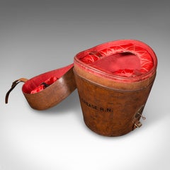 Antico astuccio triplo per cappelli, inglese, in pelle, scatola per cappelli, vittoriano, 1890