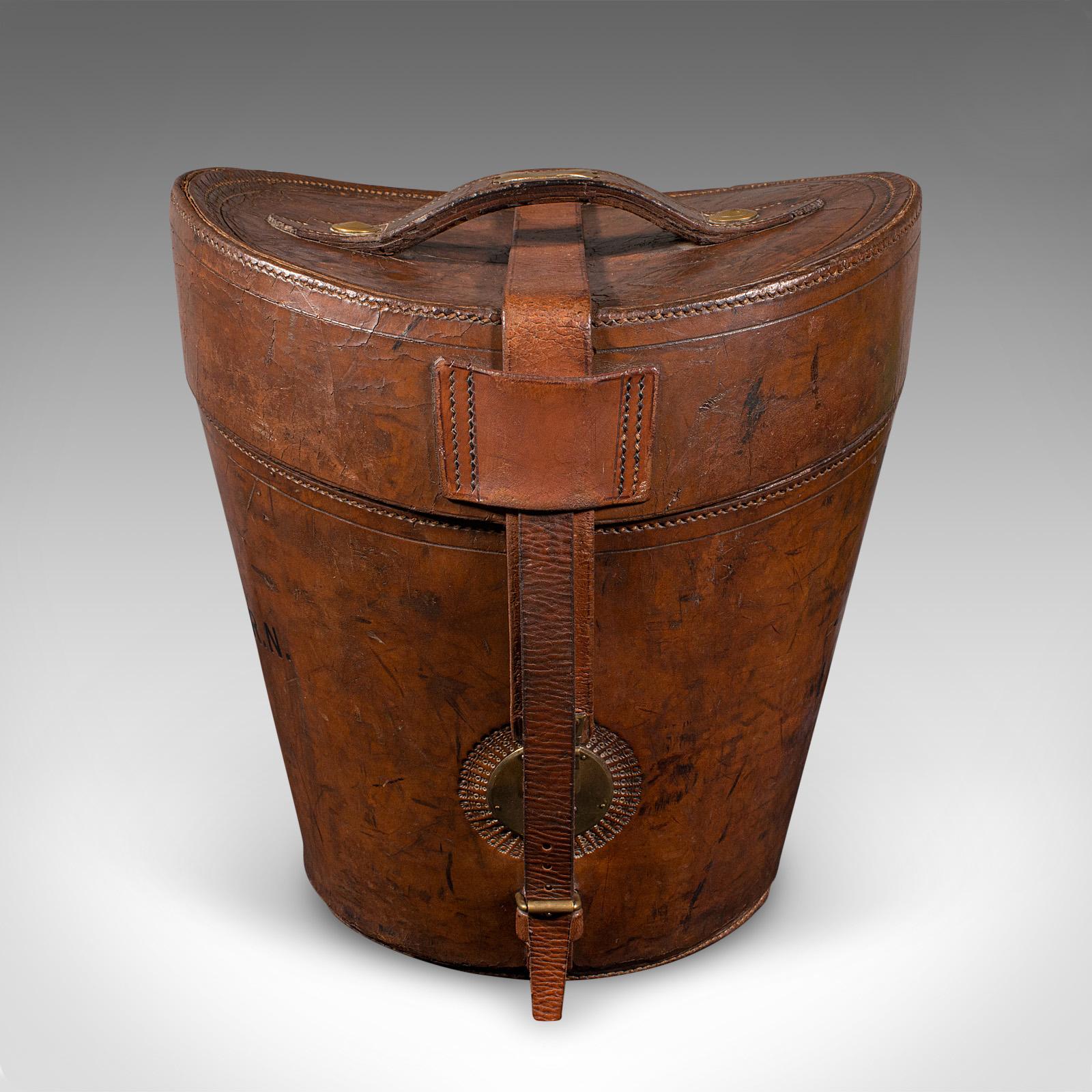 Antiguo Estuche Triple para Sombreros, Inglés, Cuero, Caja Superior para Sombreros, Victoriano, 1890 Victoriano tardío en venta