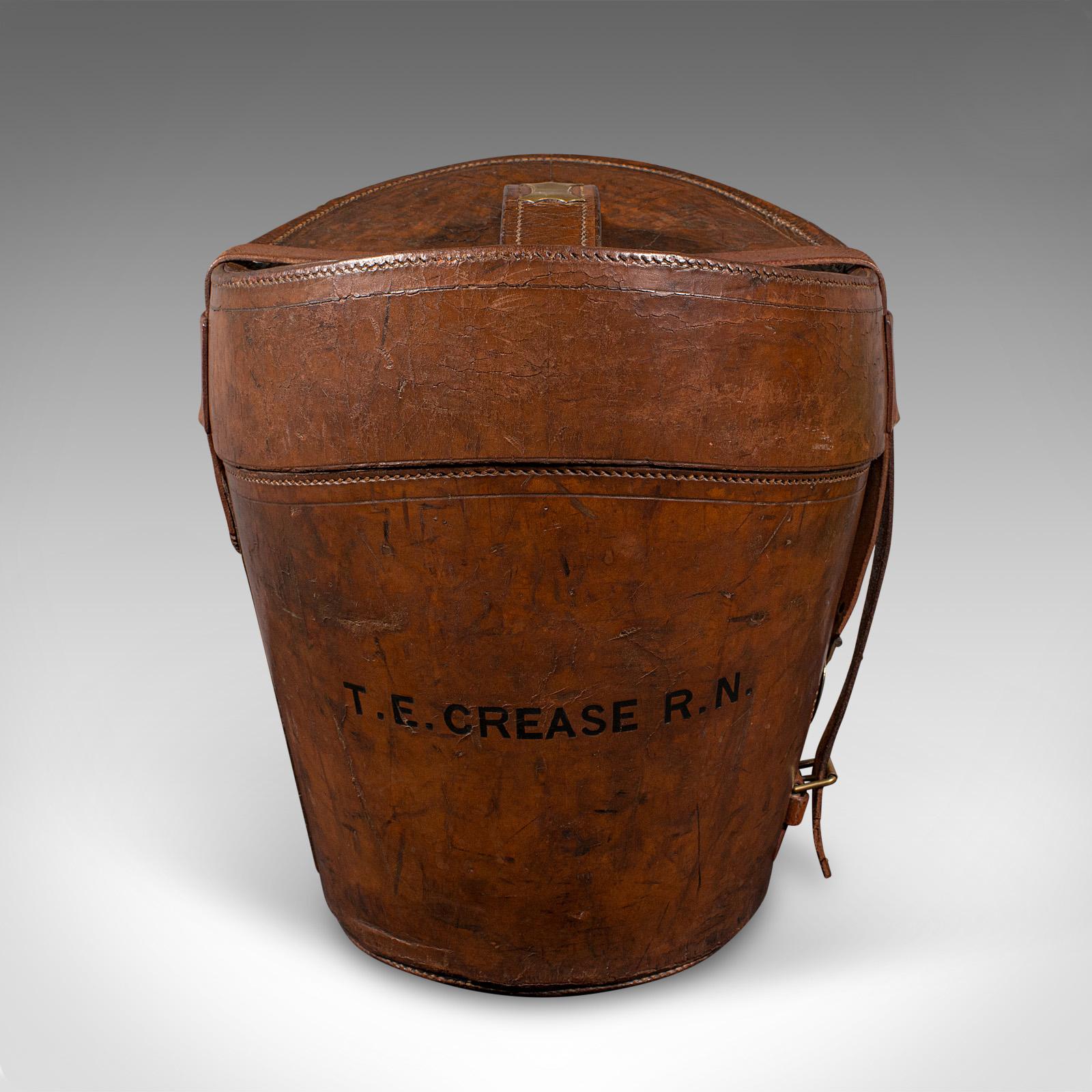 Antiguo Estuche Triple para Sombreros, Inglés, Cuero, Caja Superior para Sombreros, Victoriano, 1890 Británico en venta