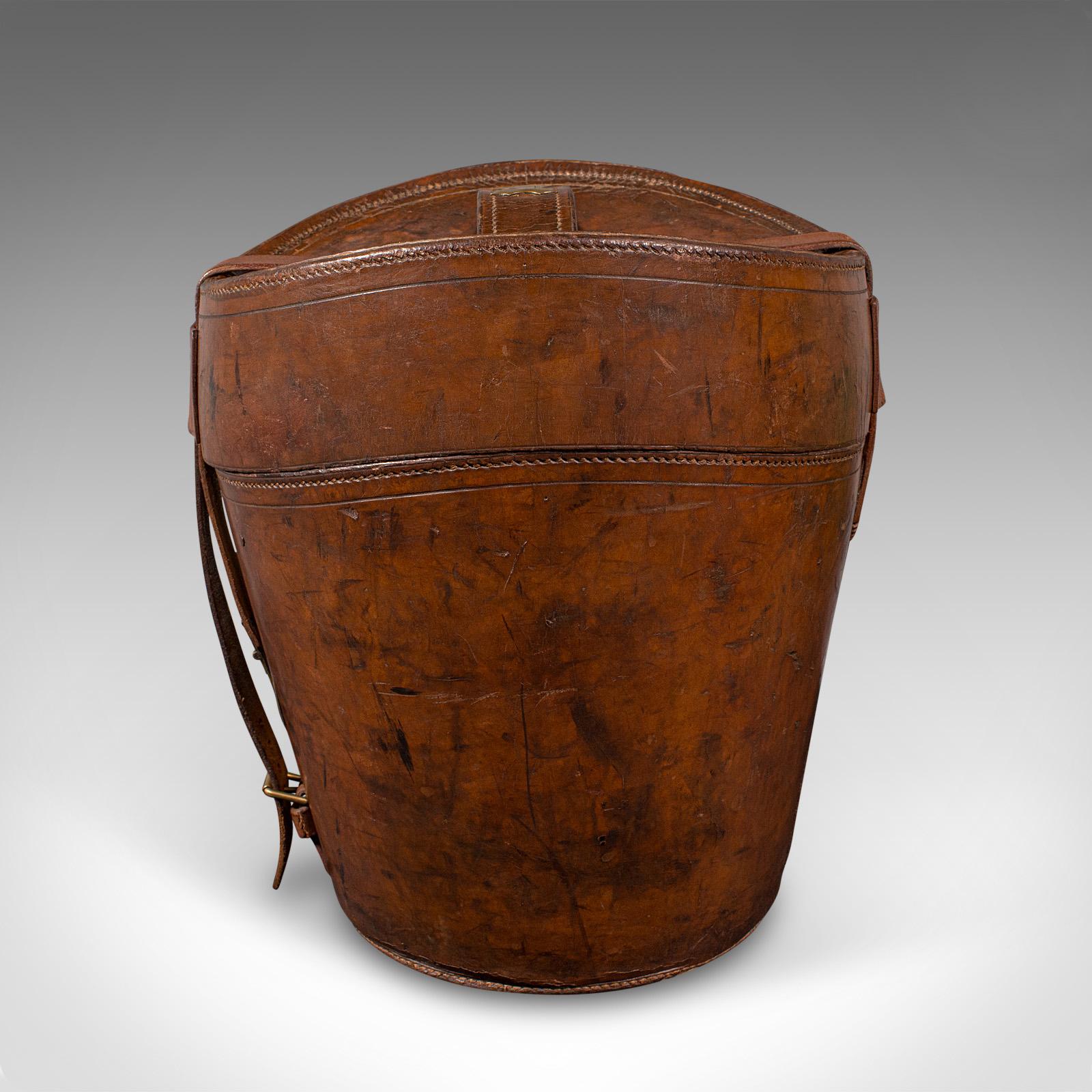 Antiguo Estuche Triple para Sombreros, Inglés, Cuero, Caja Superior para Sombreros, Victoriano, 1890 Fines del siglo XIX en venta