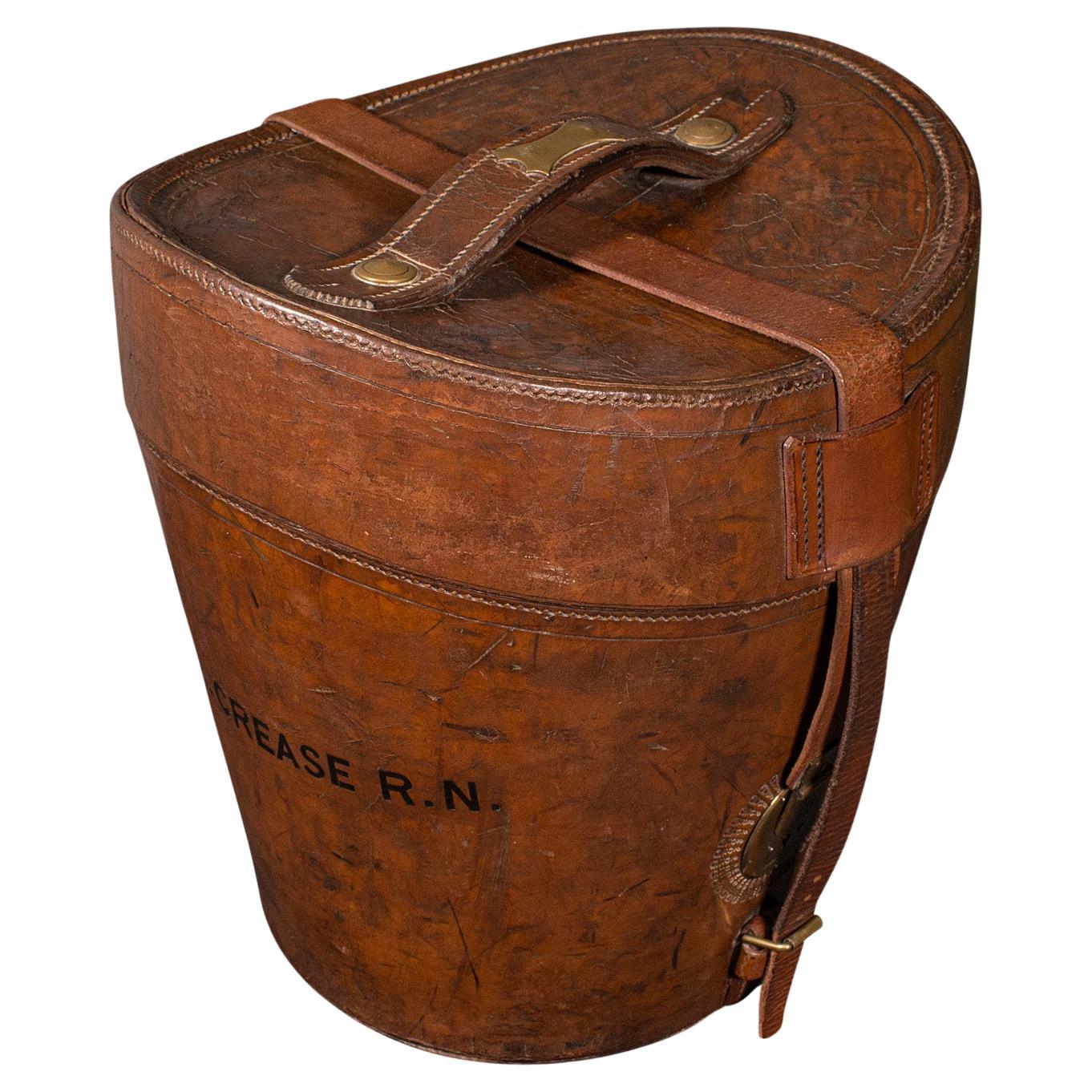 Antiguo Estuche Triple para Sombreros, Inglés, Cuero, Caja Superior para Sombreros, Victoriano, 1890