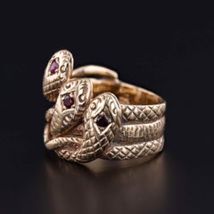Antique Triple Snake Ring of 14k Gold
