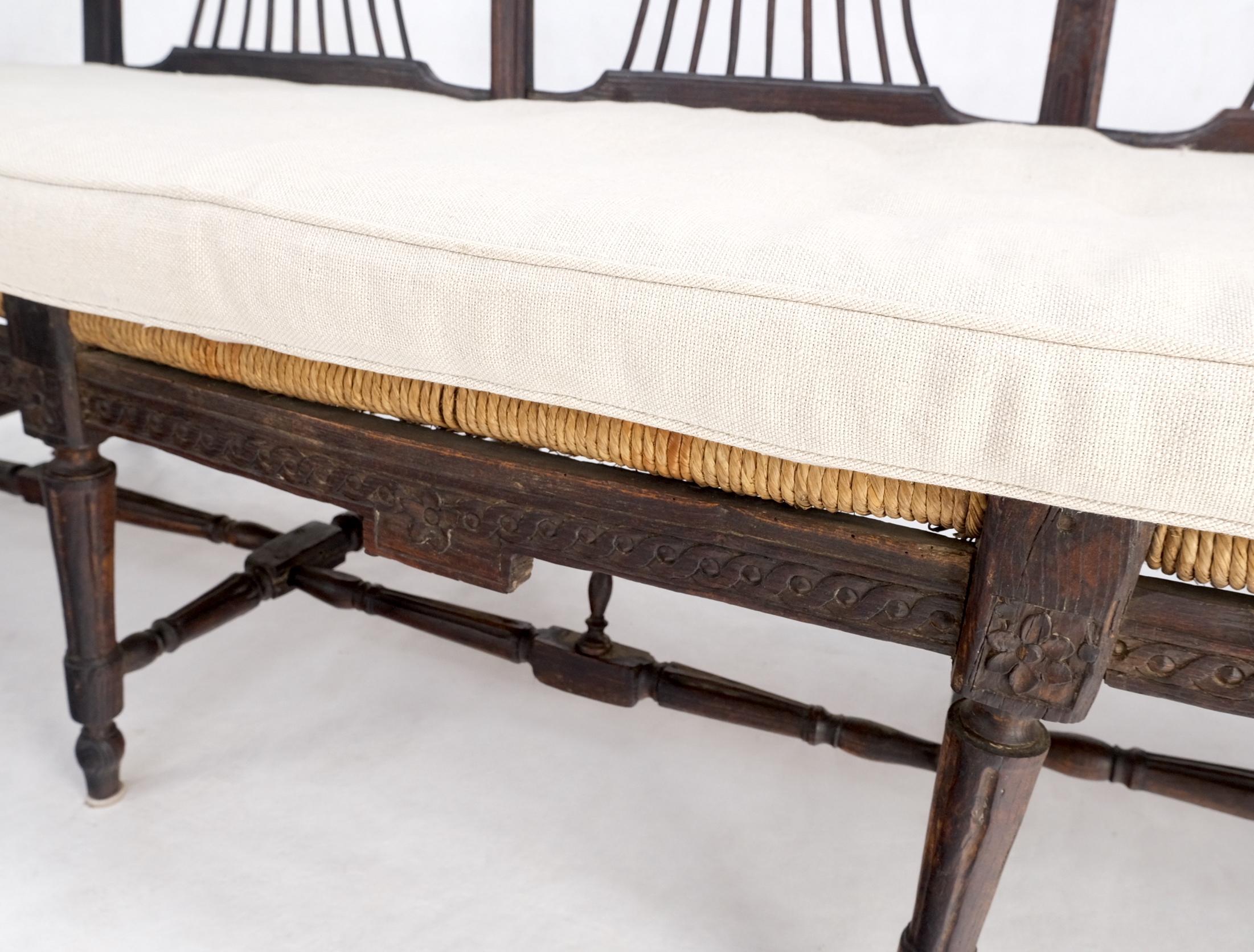 Antique Tripple Rush Seat Solid Linen Upholstery Cushion Bench Sattee Sofa Mint! For Sale 2