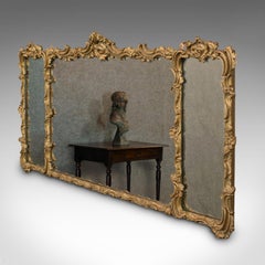 Antique Triptych Mirror, Italian, Gilt Gesso, Overmantle, Hanging, circa 1850