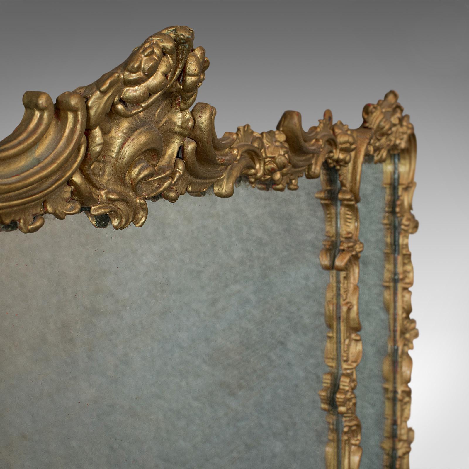 Early Victorian Antique Triptych Mirror, Italian, Gilt Gesso, Overmantle, Hanging, circa 1850