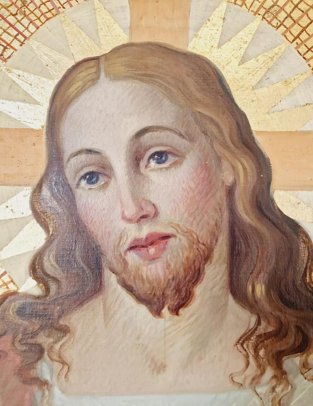 Antiguo tríptico de grandes óleos religiosos en venta 4