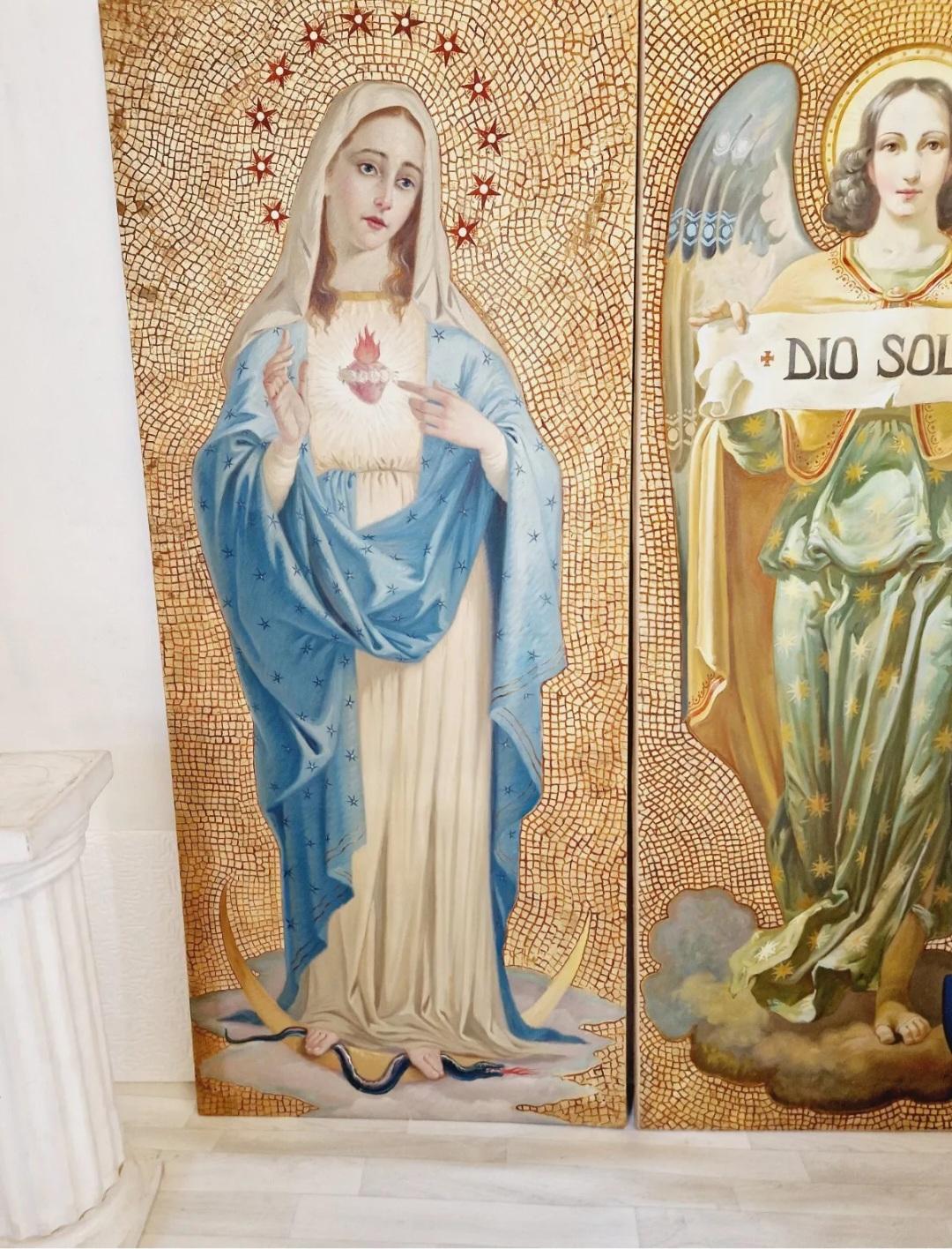 Antiguo tríptico de grandes óleos religiosos siglo XIX en venta