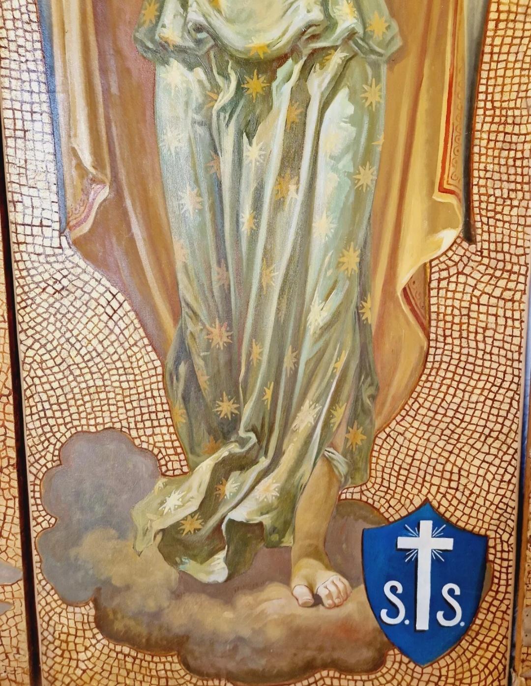 Antiguo tríptico de grandes óleos religiosos en venta 1