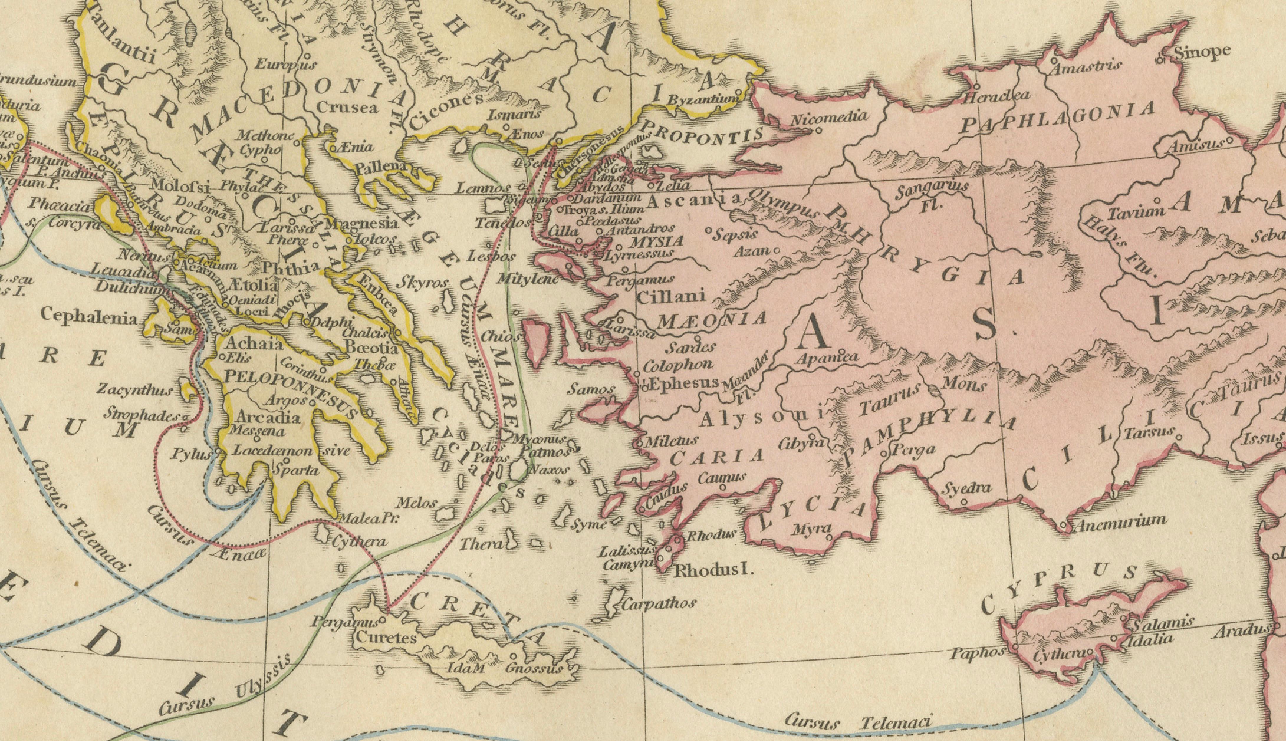 Antique Trojan War Map – Bellum Trojanum Mediterranean, Wilkinson 1815