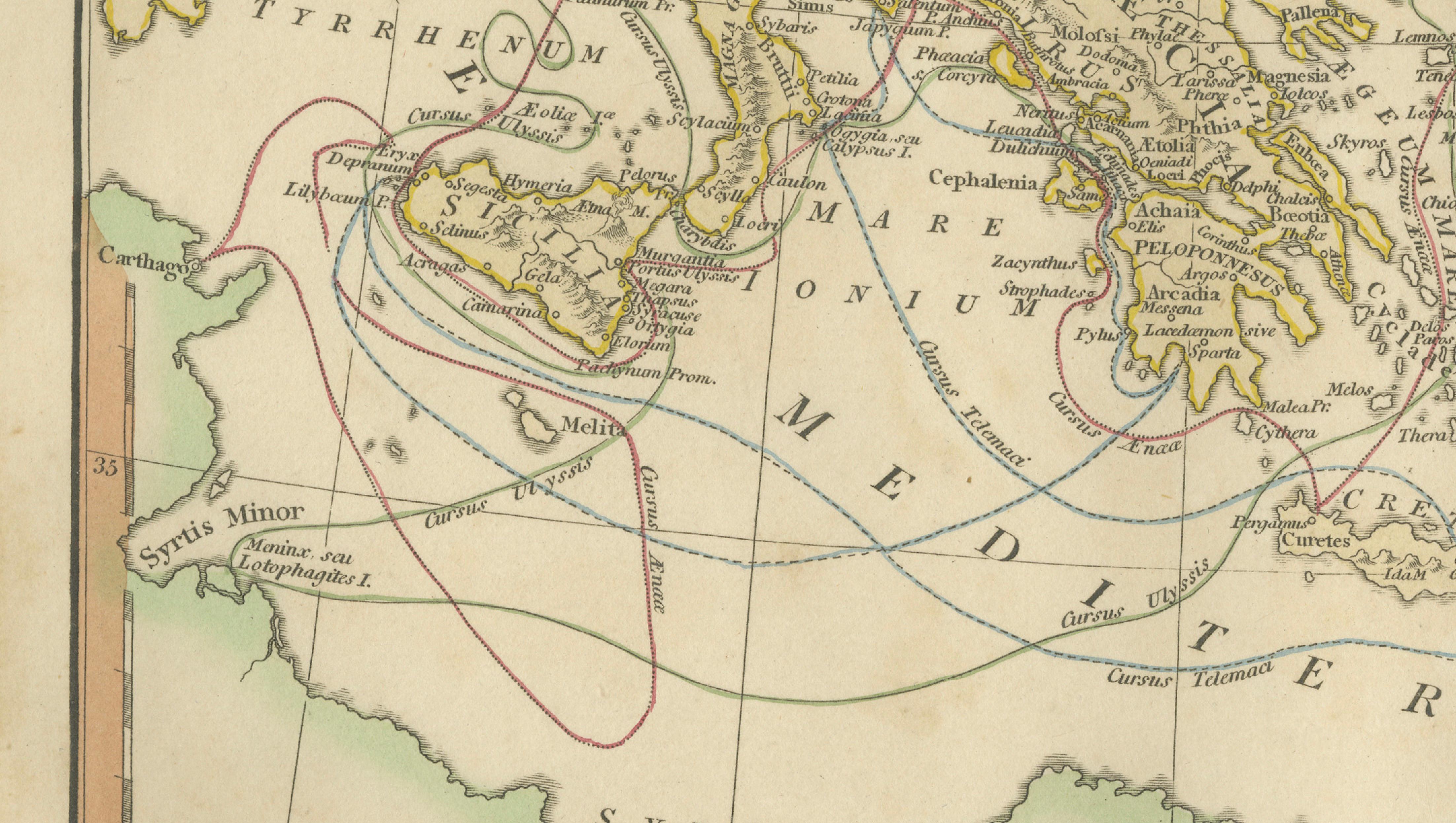 Antique Trojan War Map – Bellum Trojanum Mediterranean, Wilkinson 1815