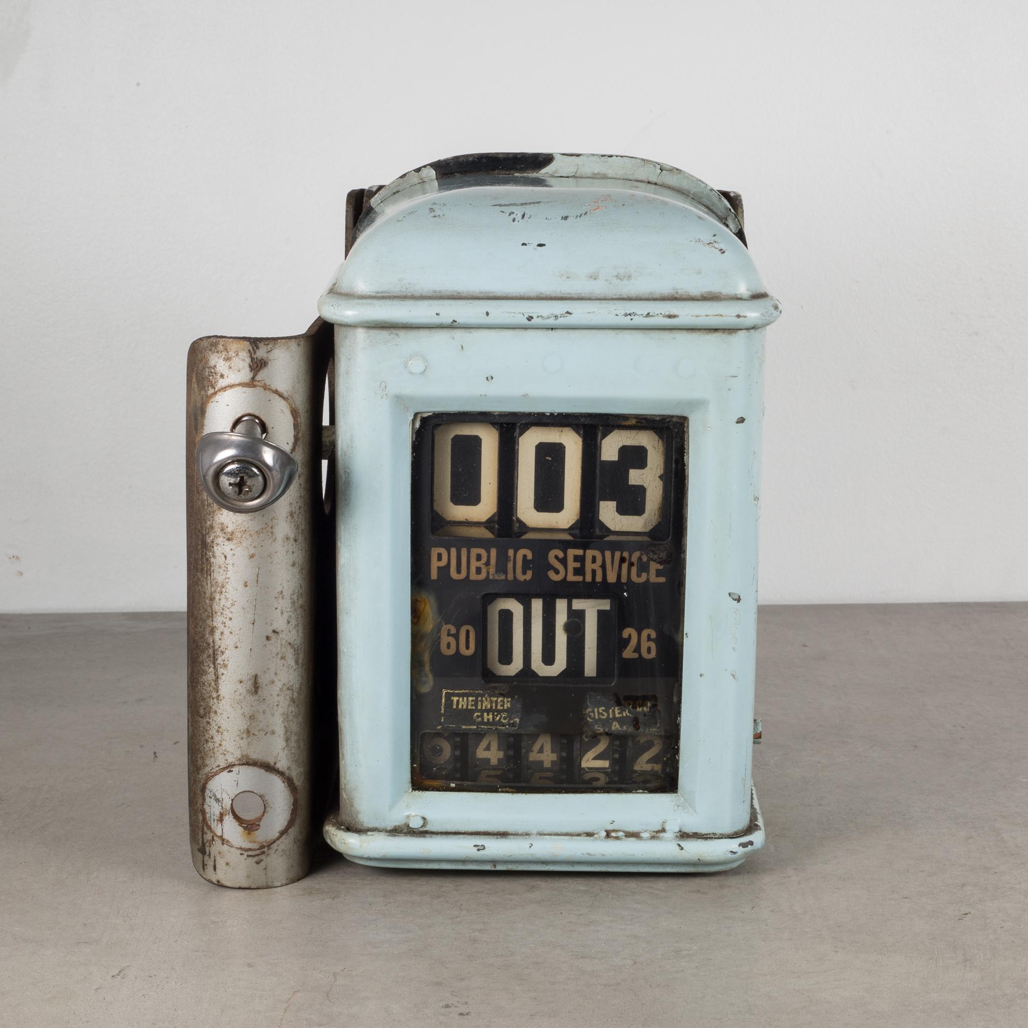 About

Antique original fare register box #6026 manufactured by the International Register Co. of Chicago. These were mounted in streetcars and rapid transit booths to record the number of fares. This fare box has intact glass panel and working
