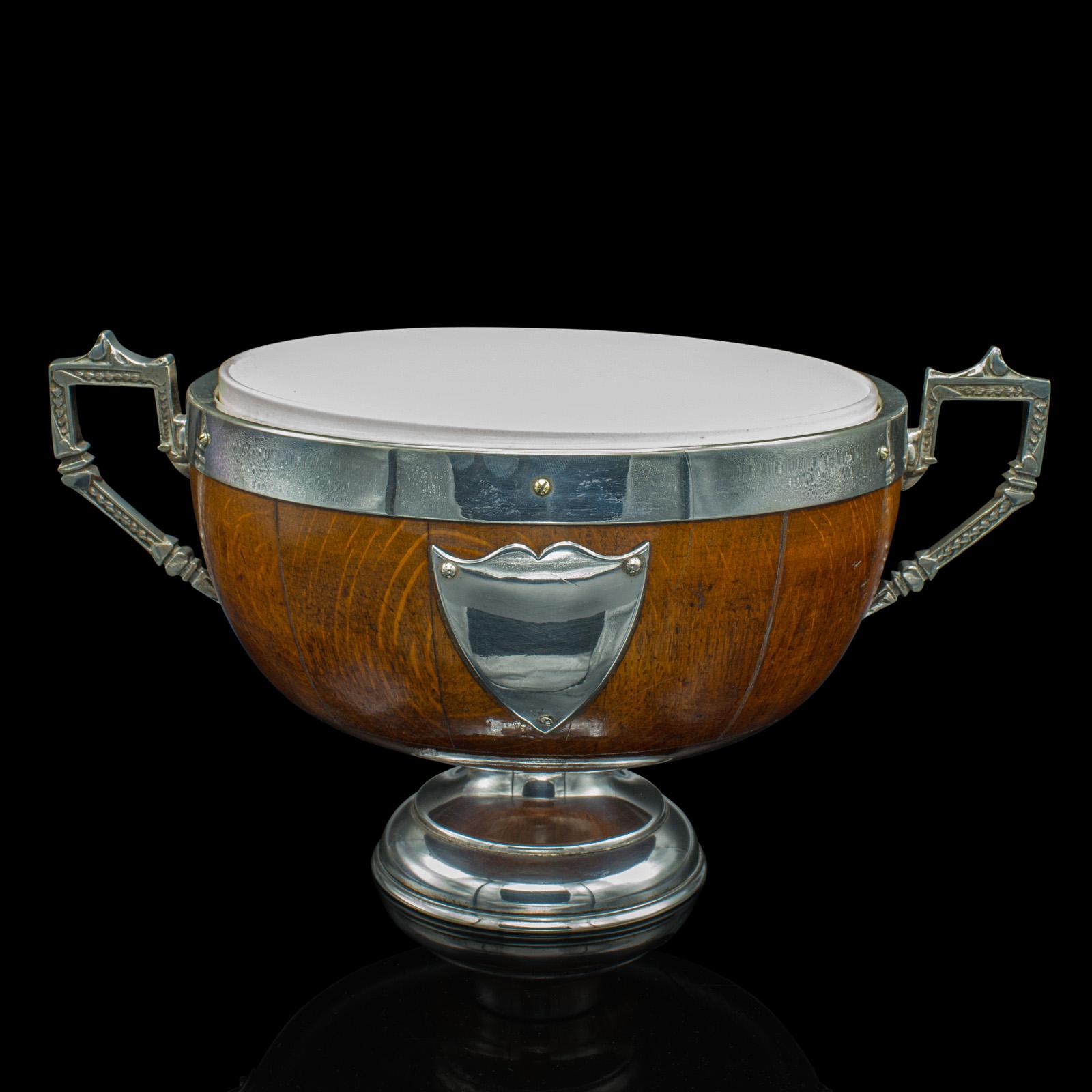 Antique Trophy Bowl, English Oak, Silver Plate, Decorative Dish, Edwardian, 1910 In Good Condition In Hele, Devon, GB