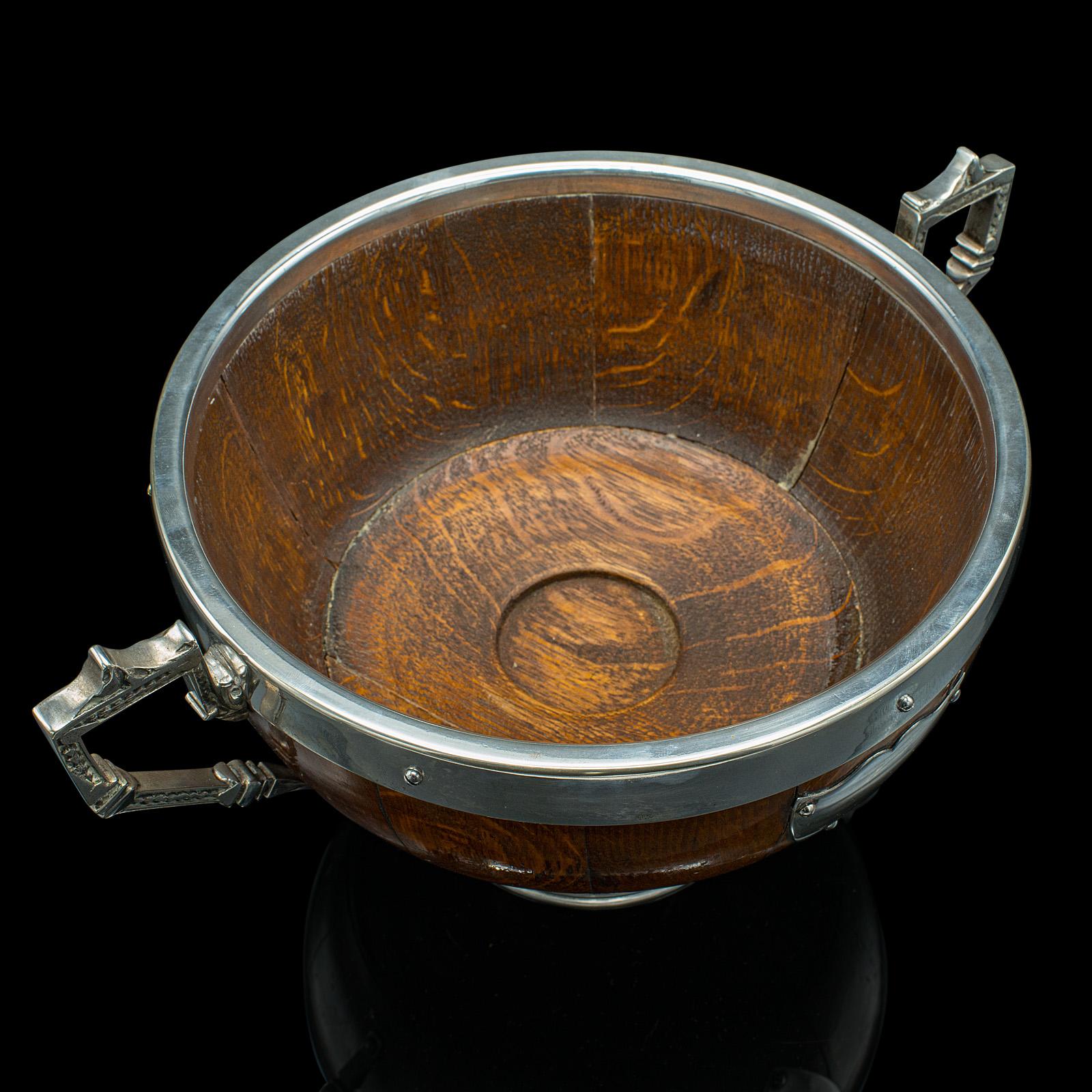 Antique Trophy Bowl, English Oak, Silver Plate, Decorative Dish, Edwardian, 1910 4