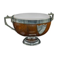 Antique Trophy Bowl, English Oak, Silver Plate, Decorative Dish, Edwardian, 1910