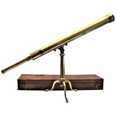 Antique Troughton & Simms Astronomical Brass Telescope with Fitted Wooden Box