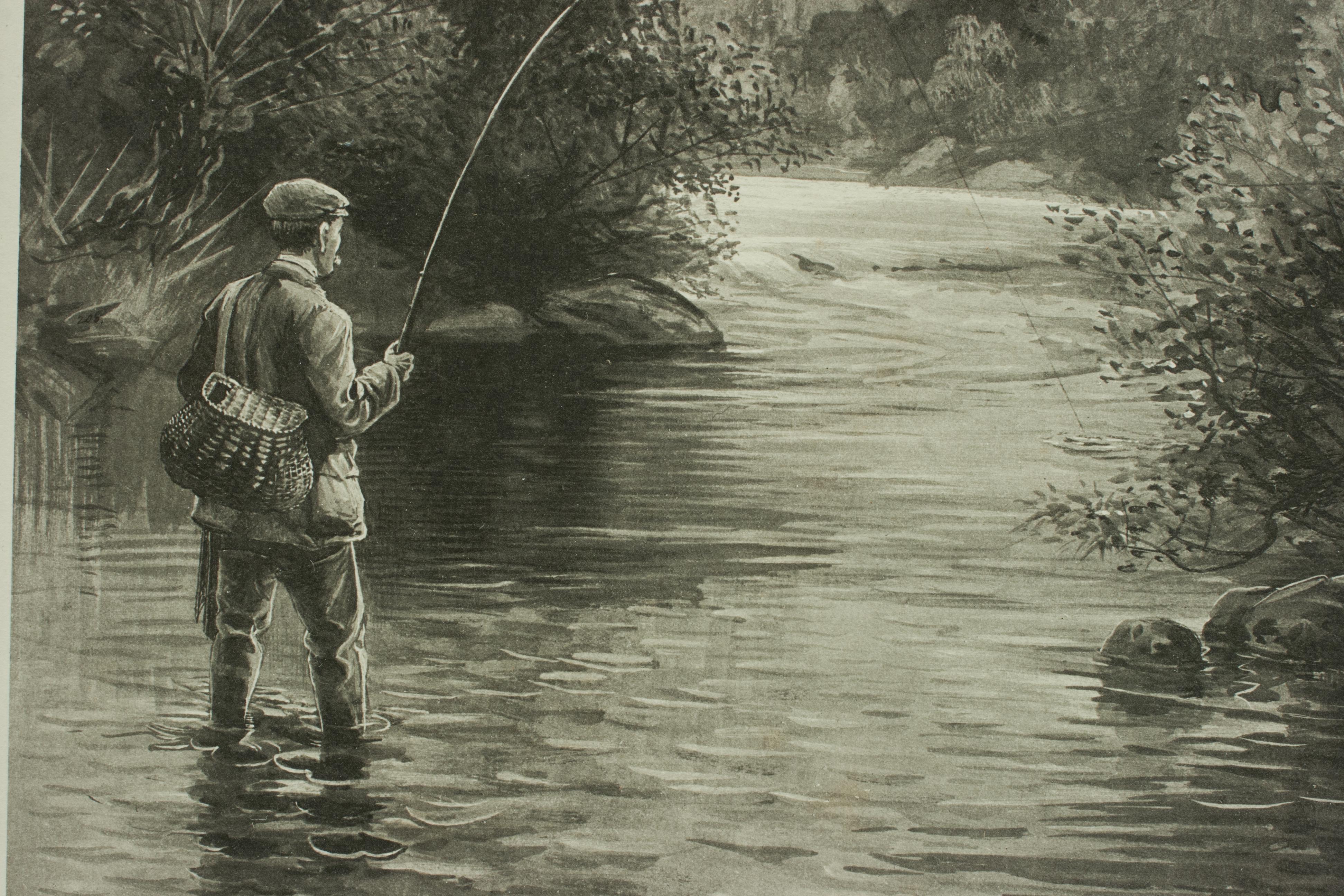 Antique Trout Fishing Prints, Set of Three Photogravures. 4