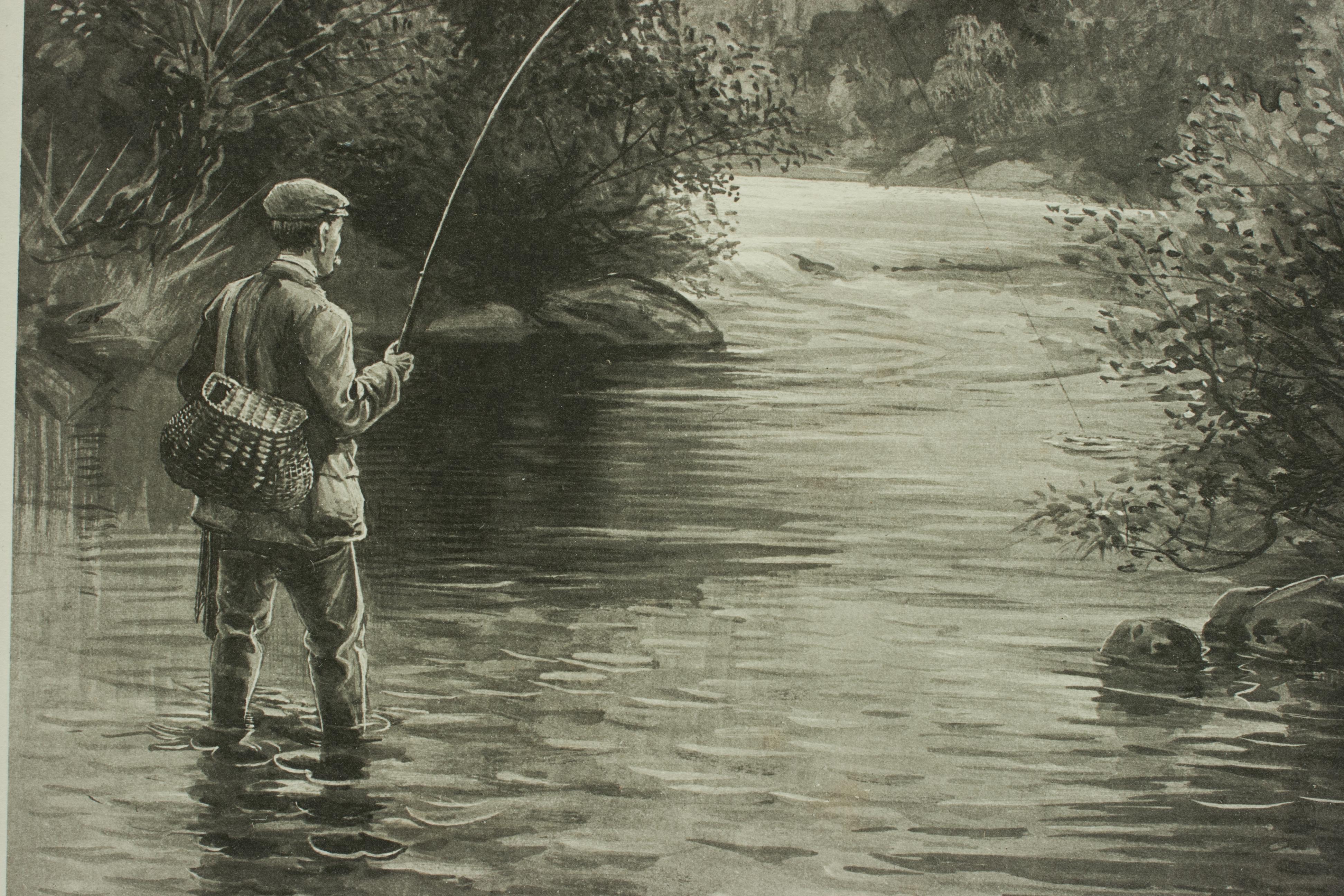 Anciennes estampes de pêche en pantalon, ensemble de trois photogravures. en vente 5