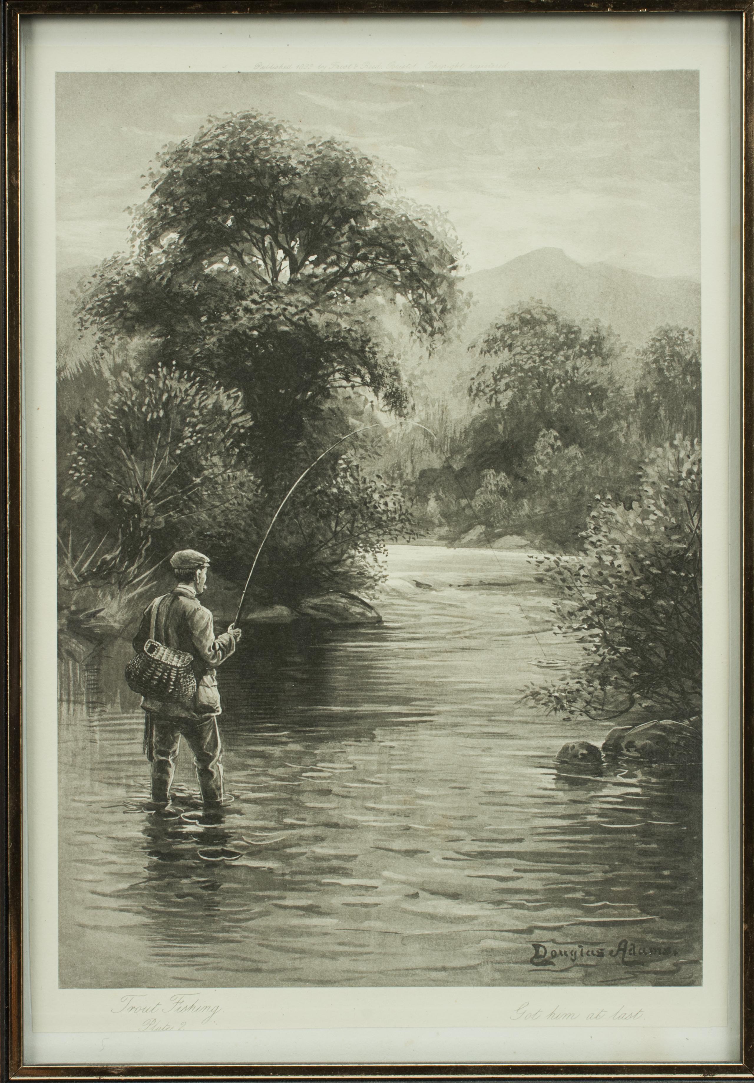 Anciennes estampes de pêche en pantalon, ensemble de trois photogravures. en vente 7