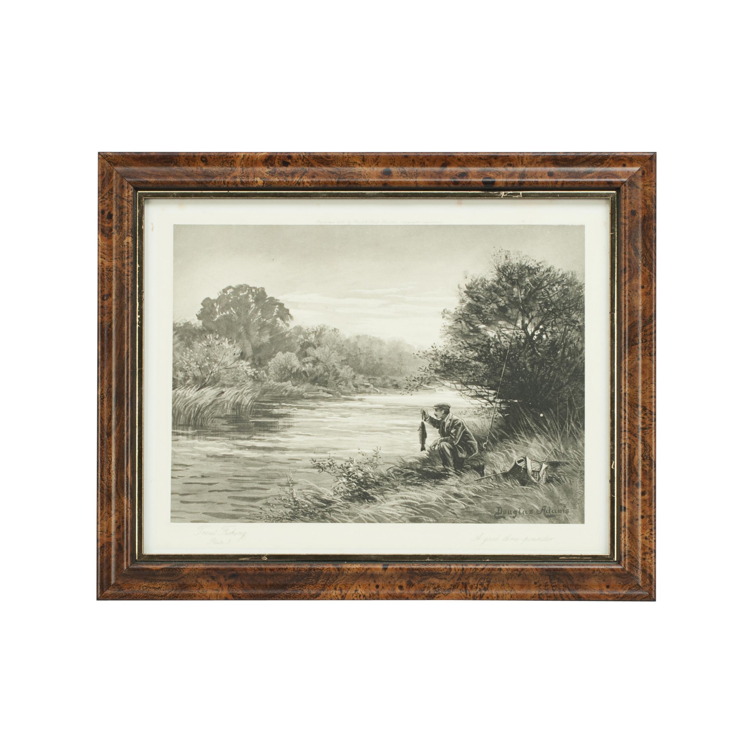 Sporting Art Antique Trout Fishing Prints, Set of Three Photogravures.