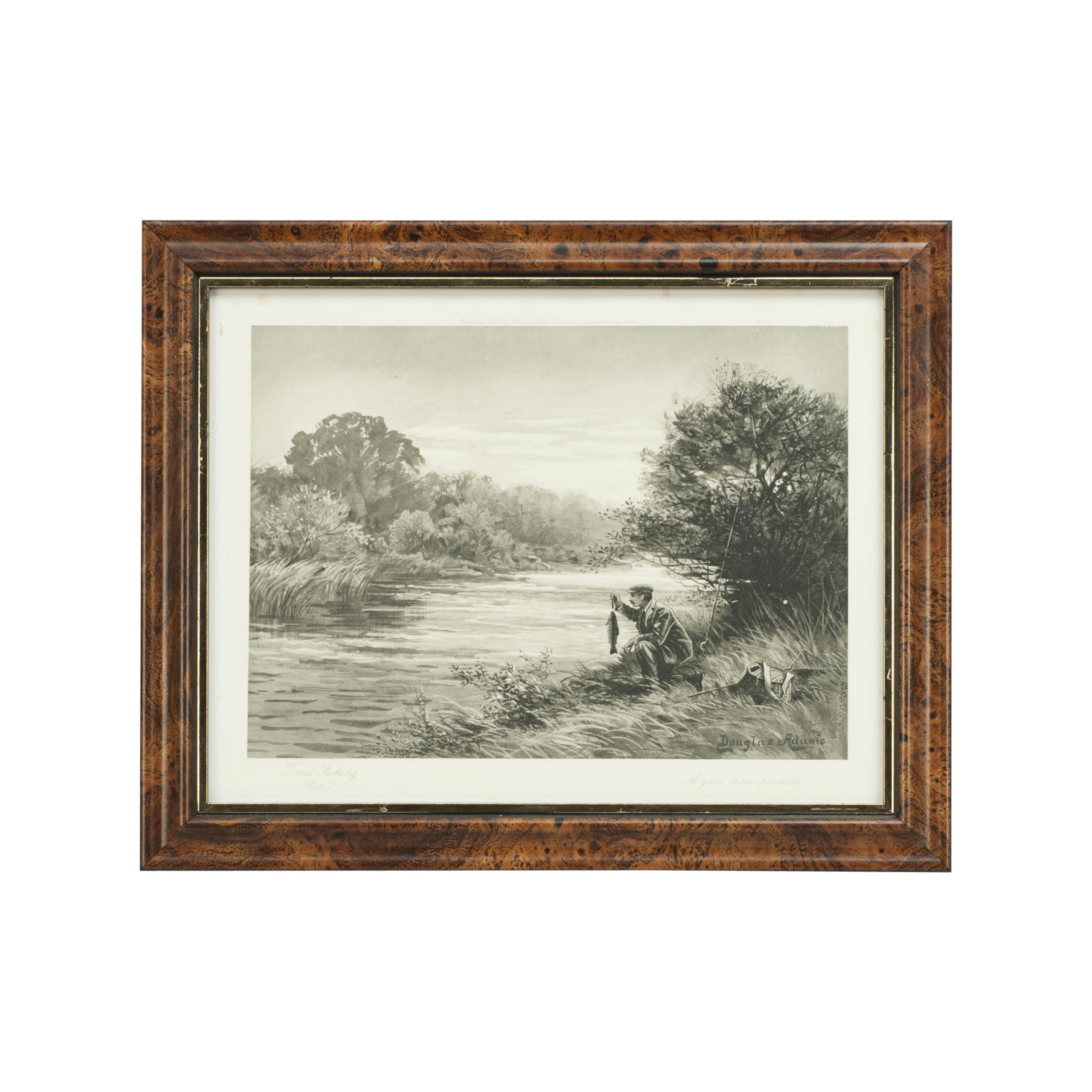 Sporting Art Antique Trout Fishing Prints, Set of Three Photogravures. For Sale