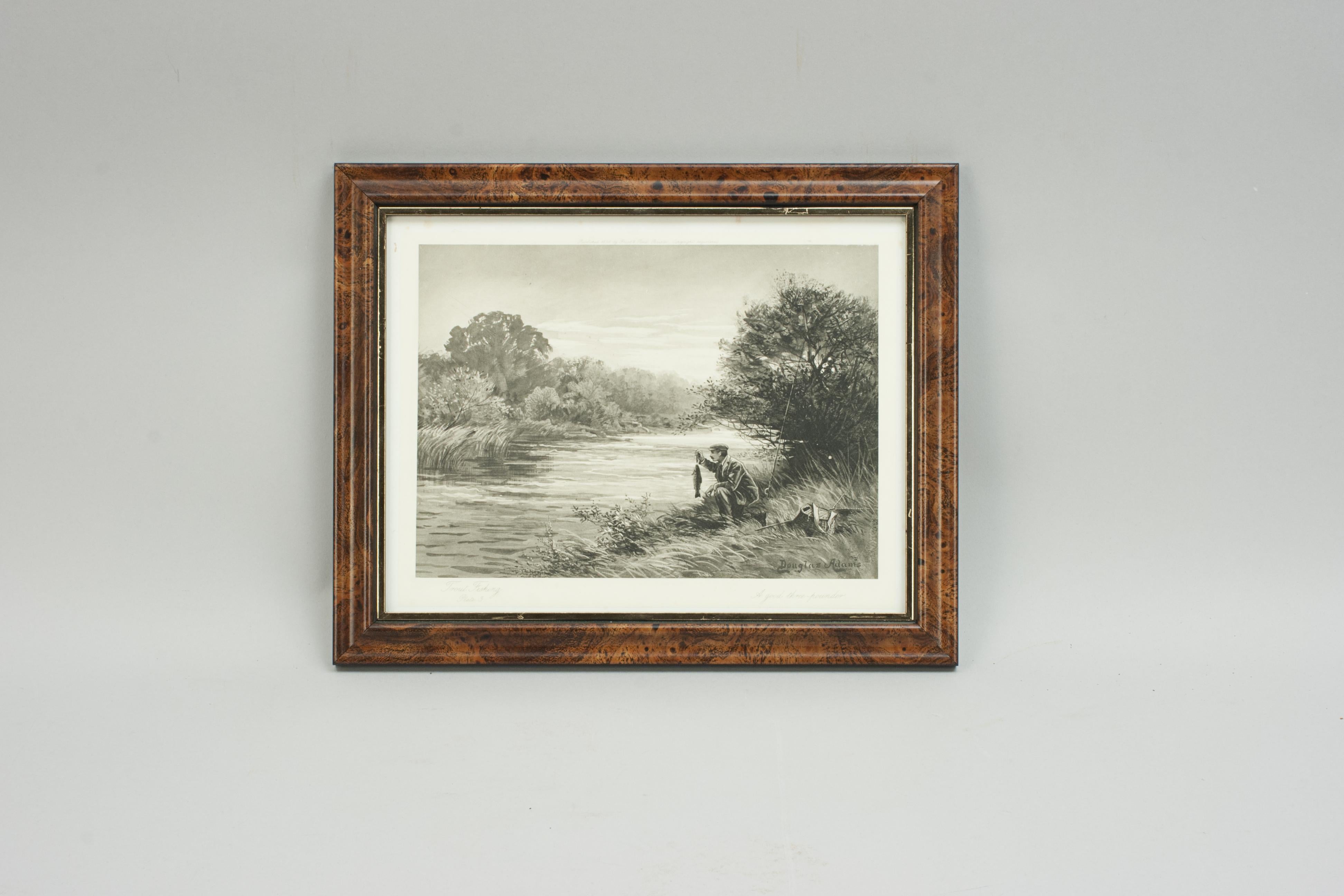 Antique Trout Fishing Prints, Set of Three Photogravures. In Good Condition For Sale In Oxfordshire, GB