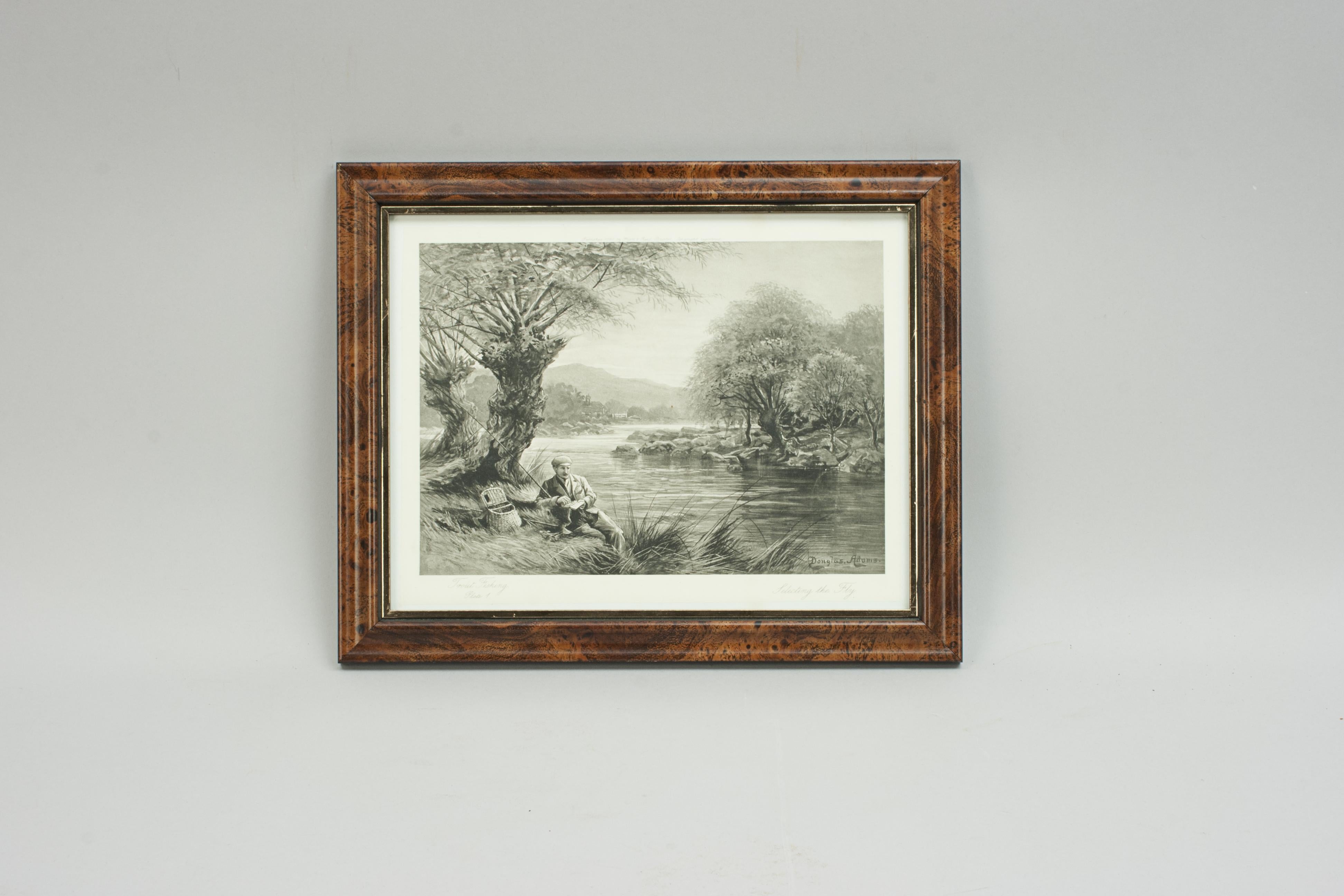 Late 19th Century Antique Trout Fishing Prints, Set of Three Photogravures. For Sale