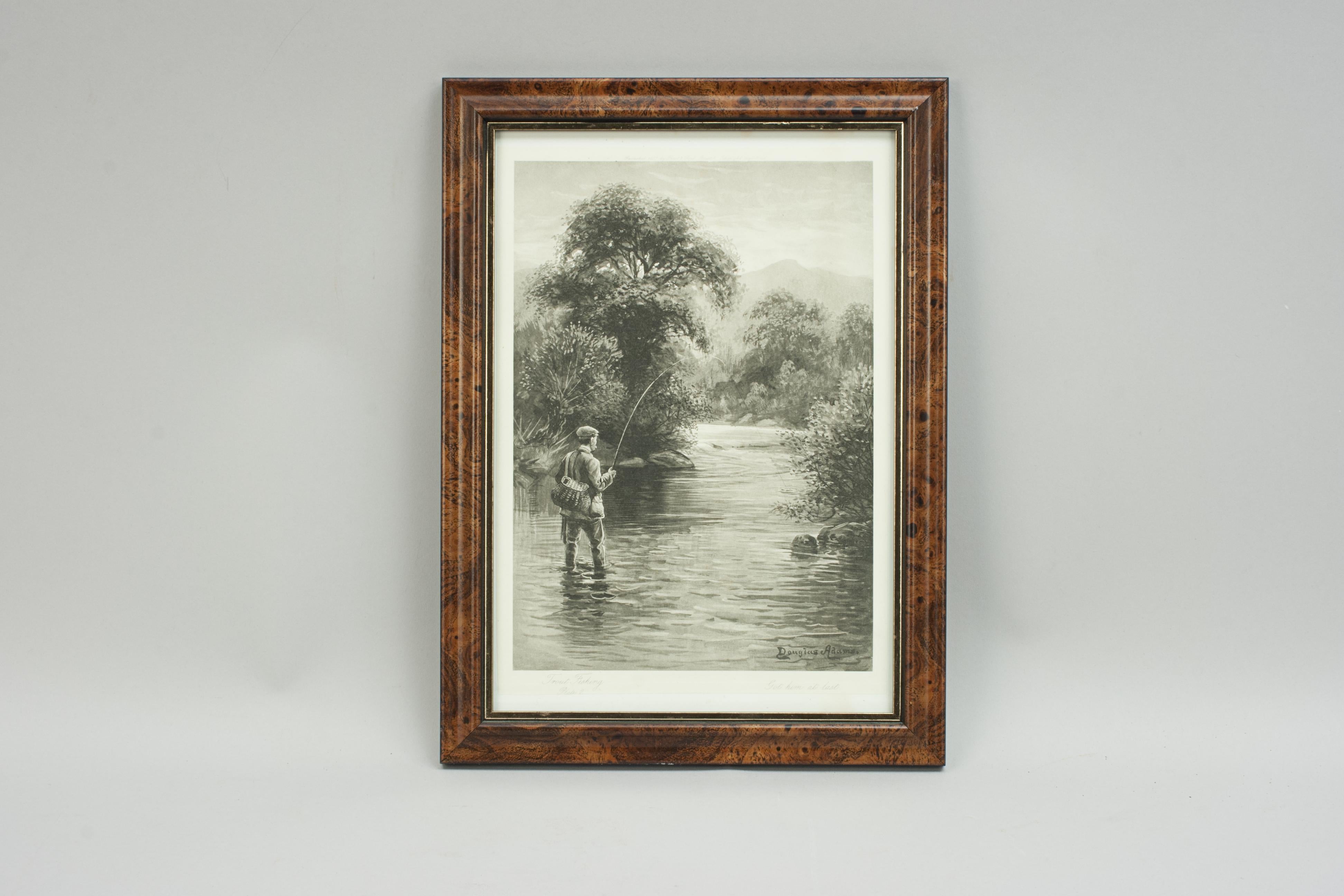 Paper Antique Trout Fishing Prints, Set of Three Photogravures. For Sale