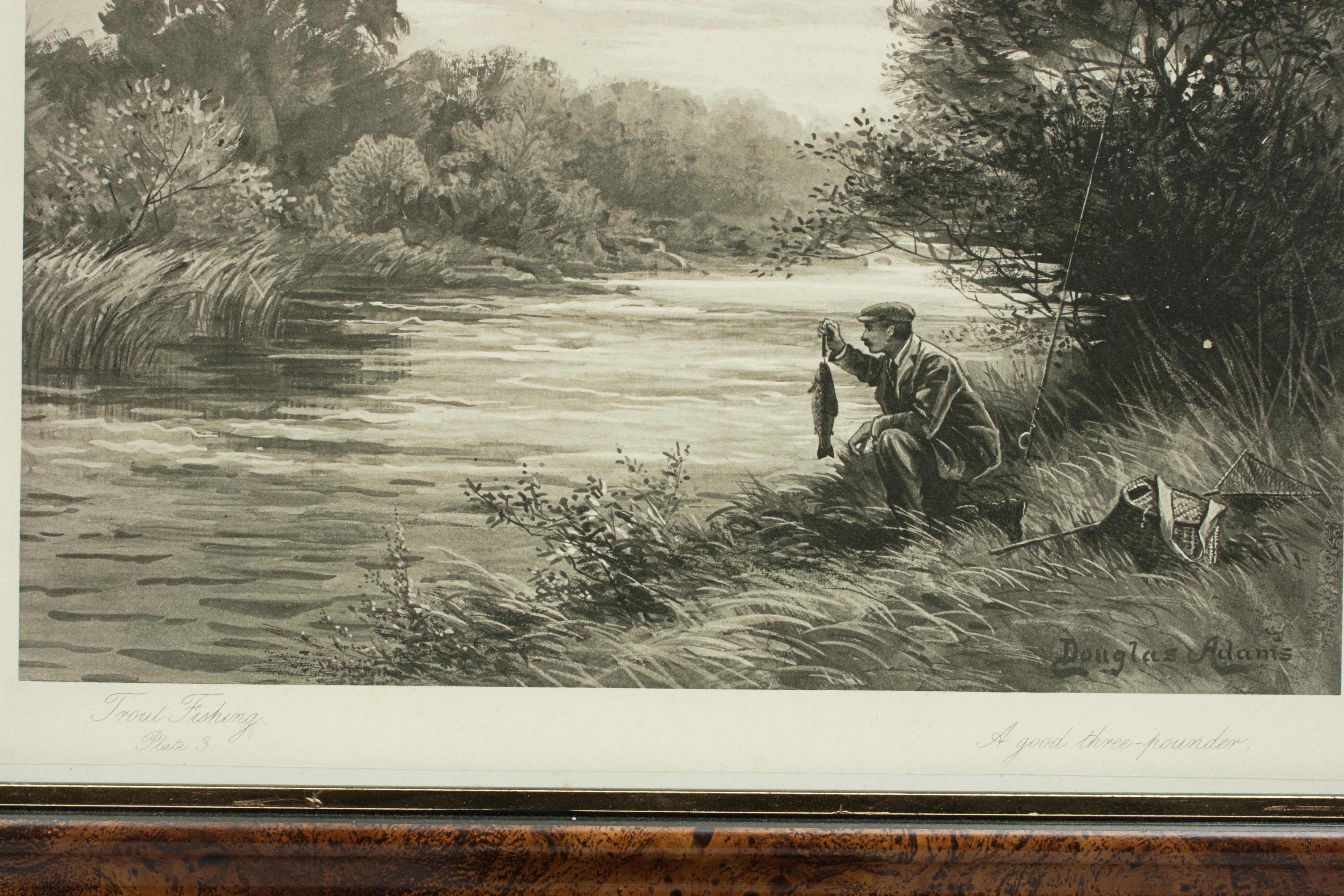 Anciennes estampes de pêche en pantalon, ensemble de trois photogravures. en vente 2