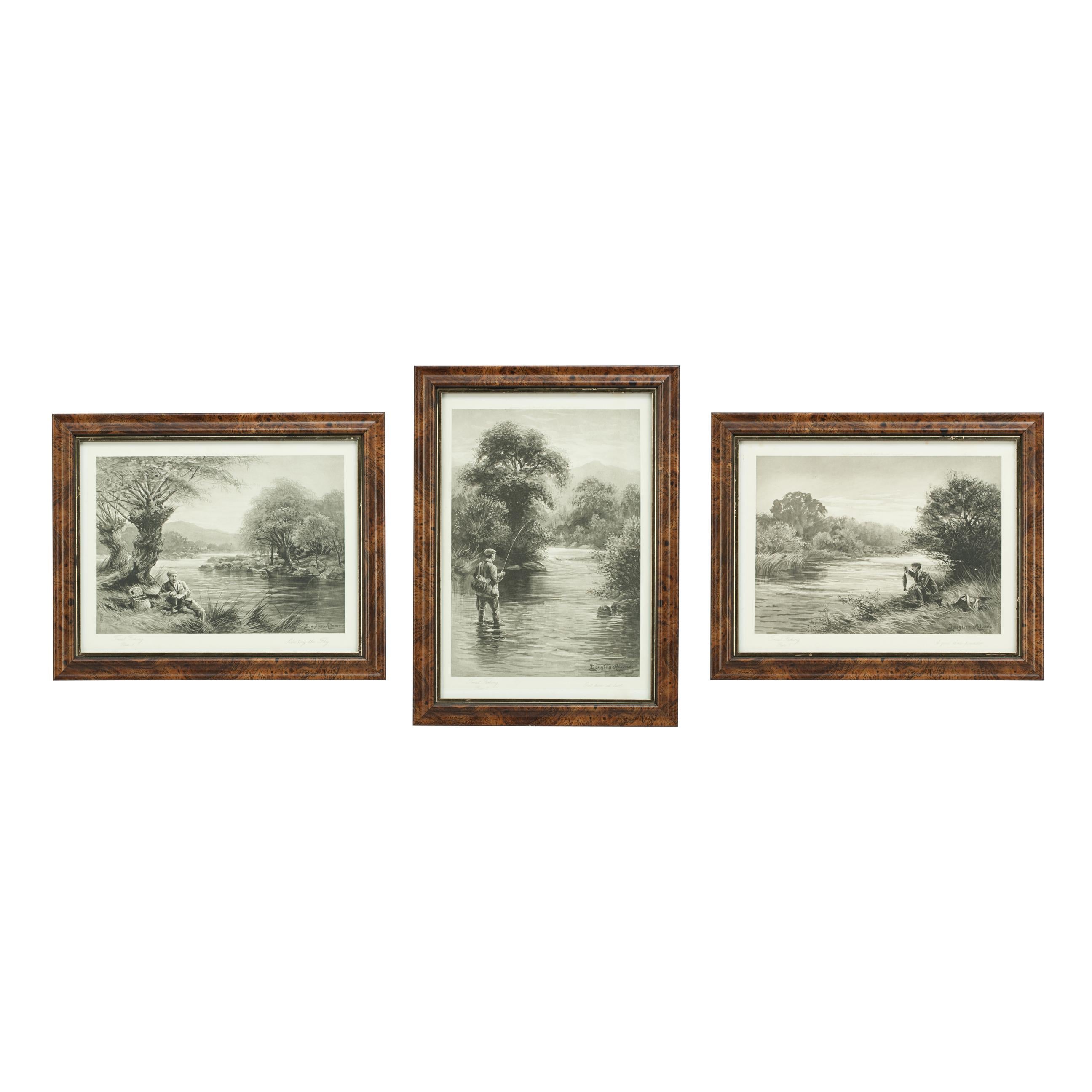 Antique Trout Fishing Prints, Set of Three Photogravures.