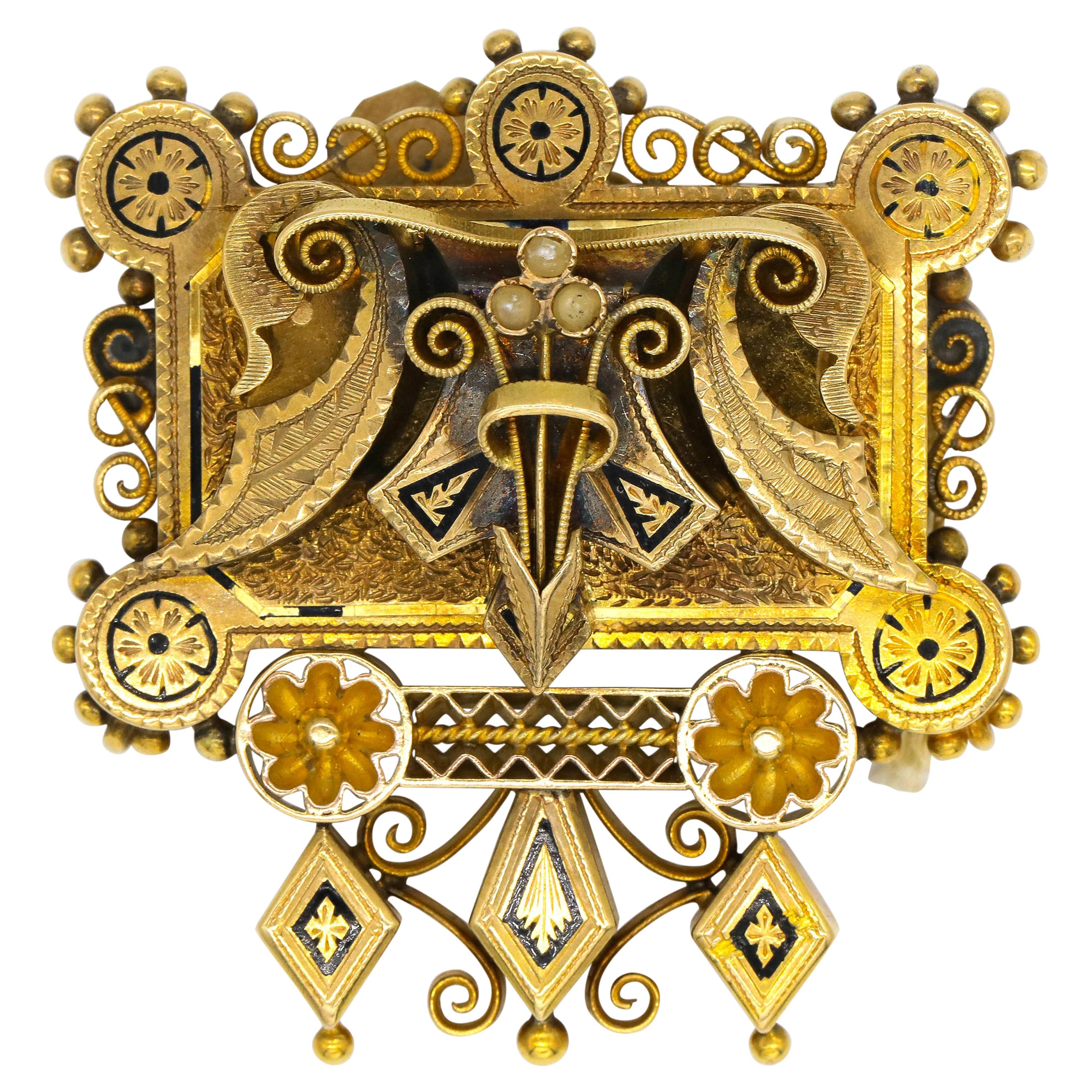 Antique True Period Piece 18 Karat Yellow Gold Brooch Pin