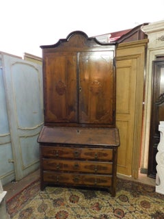 Antique Trumeau Brown Wood Moble Sideboard with Drawers and Flap, '800, Italy