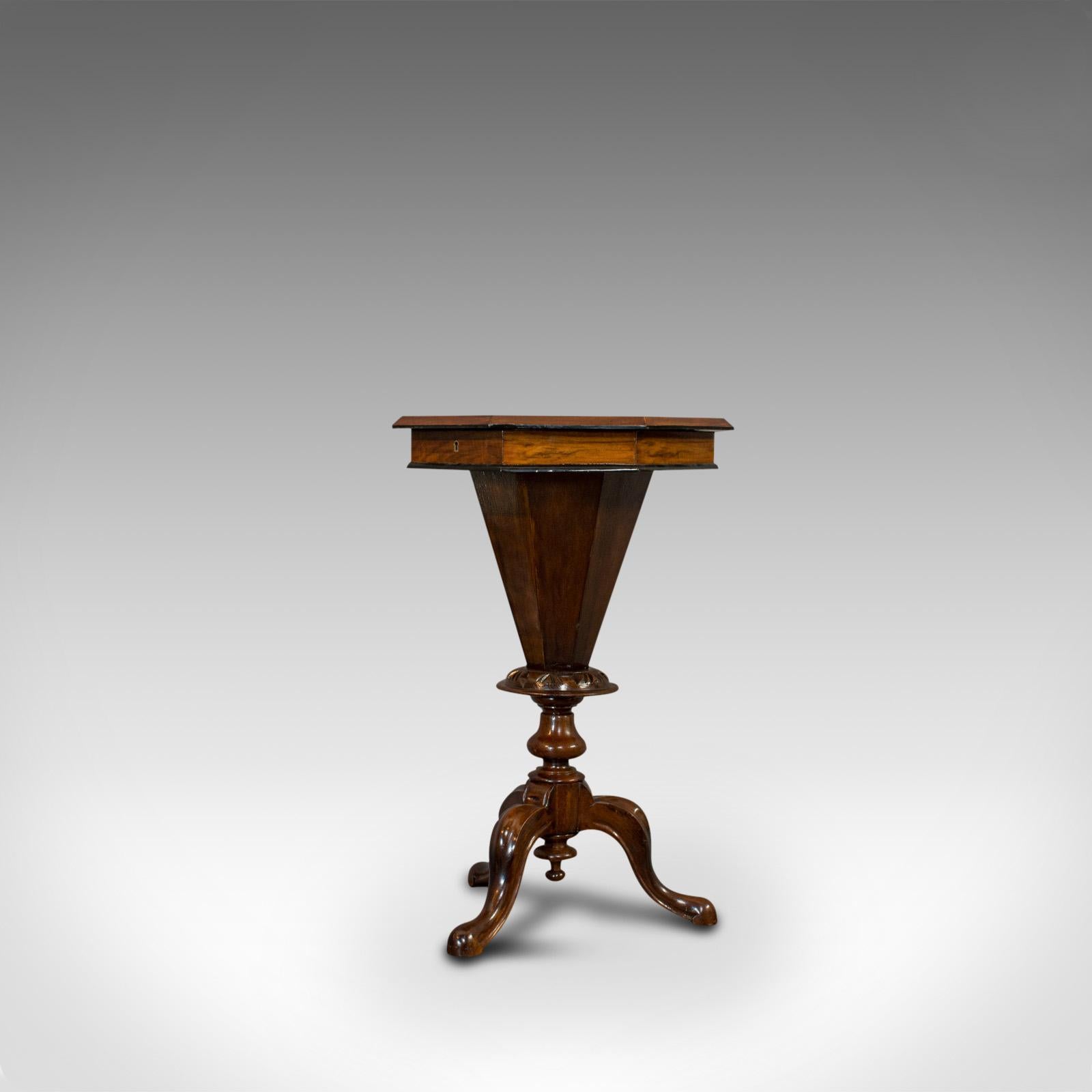 19th Century Antique Trumpet Shape Games Table, Walnut, Chess Board, Sewing, Victorian, 1890