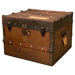 Antique Trunk, Early 1900s, Brass Label, The Hague Netherlands