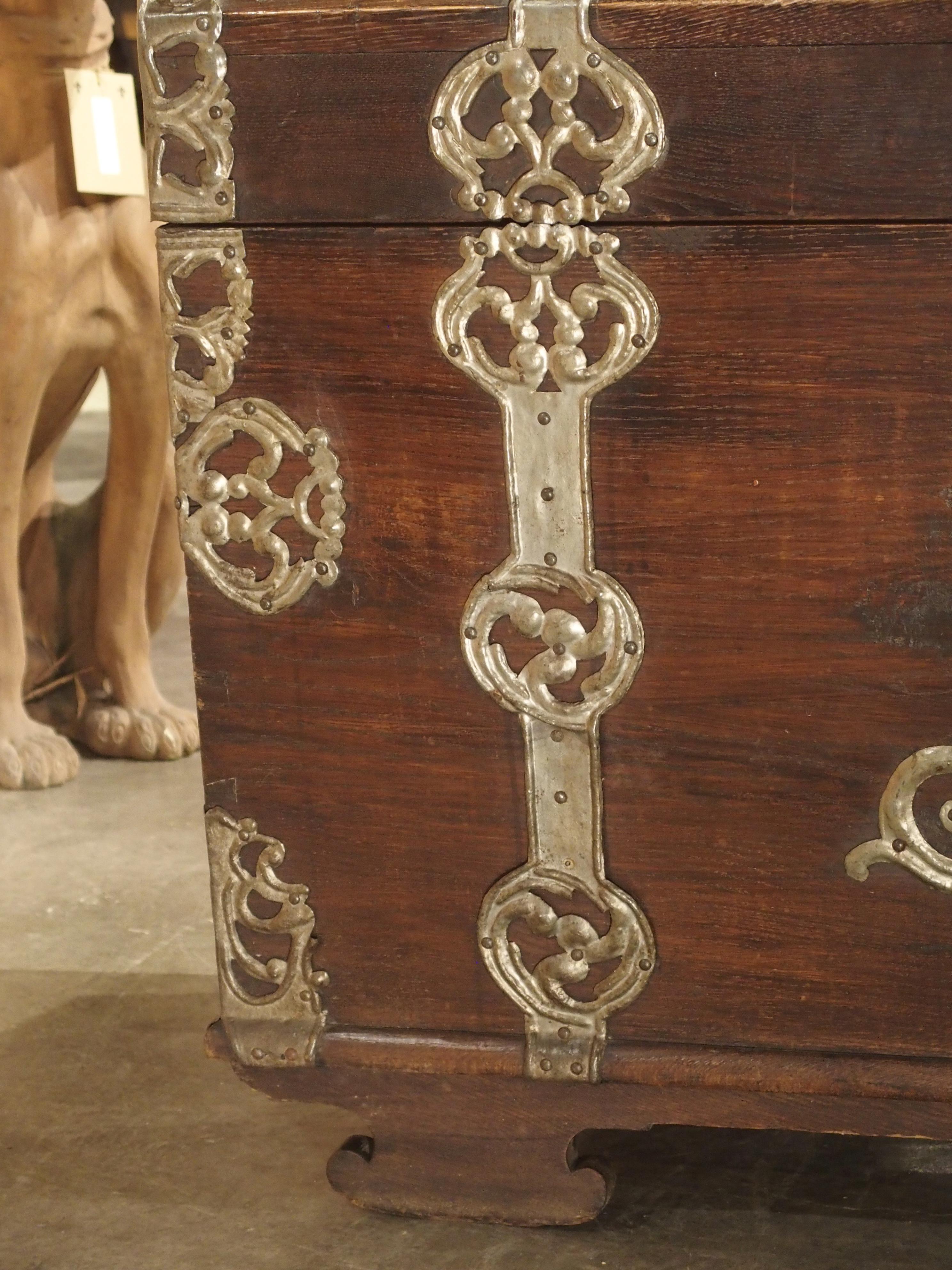 Baroque Antique Trunk with Polished Wrought Iron Strappings, Northern Germany circa 1720