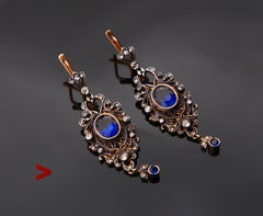 Antique Dangle Earrings Sapphires Diamonds 56 / 14K Gold Silver/ 12gr